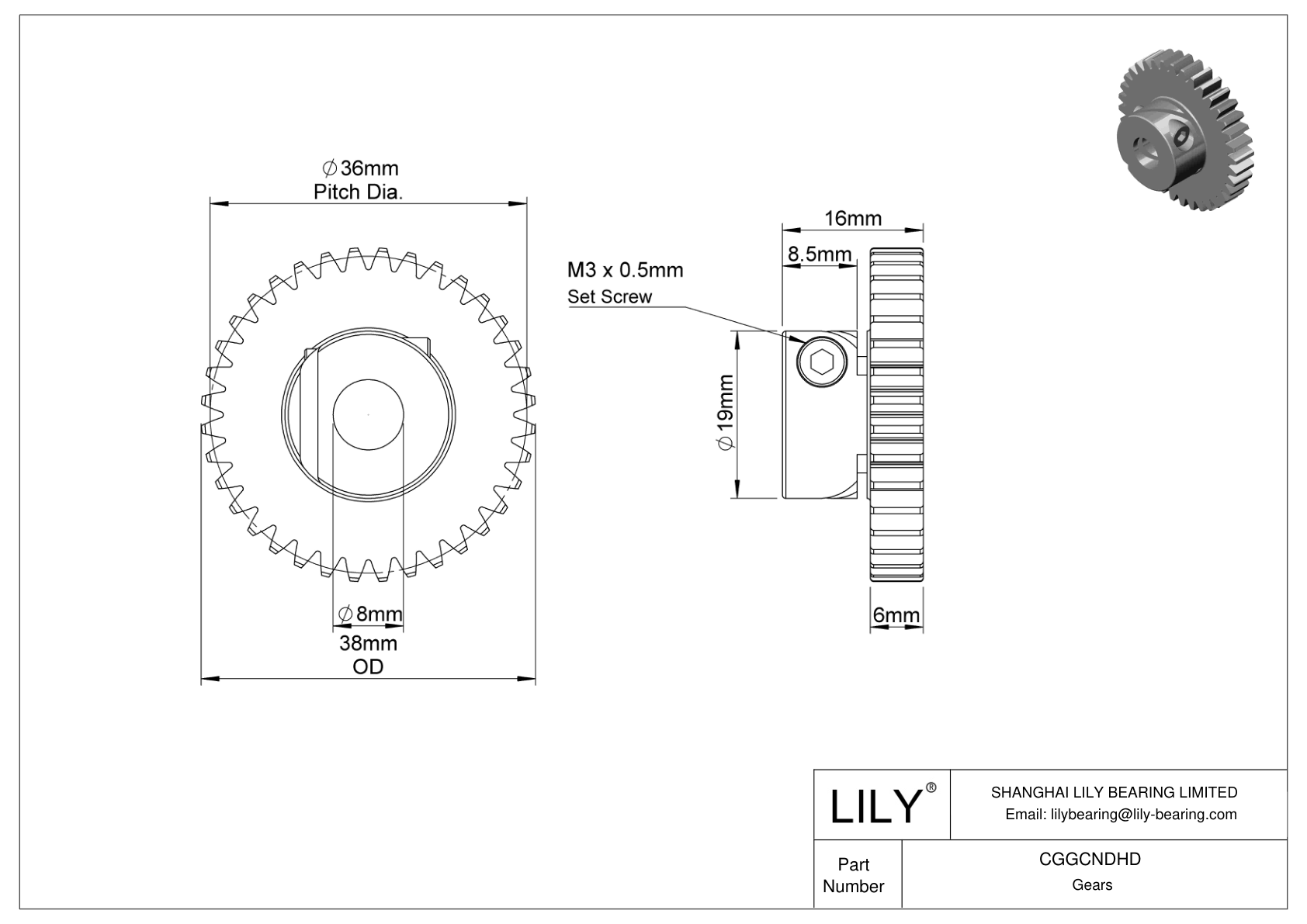 CGGCNDHD Plastic Metric Gears - 20° Pressure Angle cad drawing