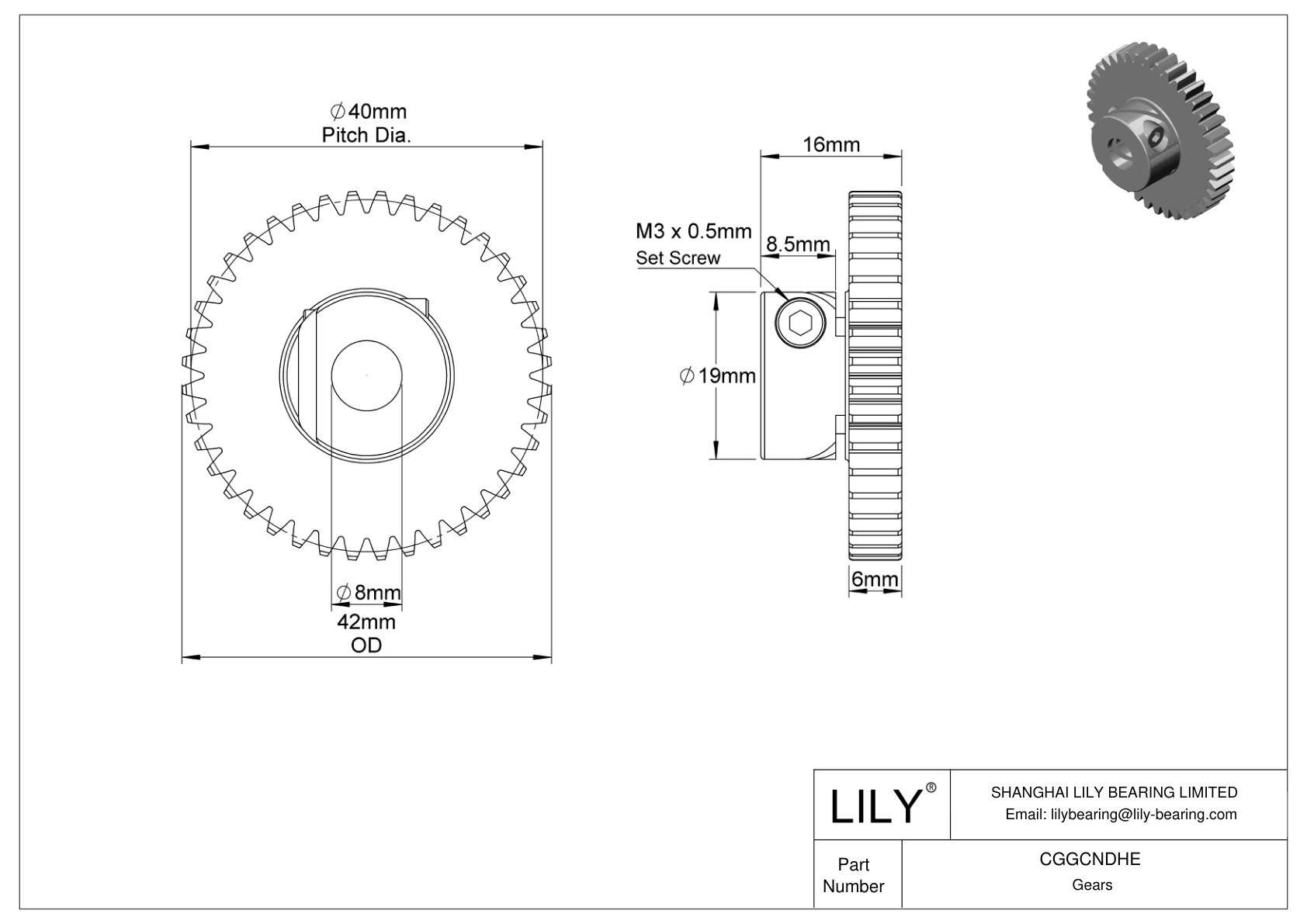 CGGCNDHE Plastic Metric Gears - 20° Pressure Angle cad drawing