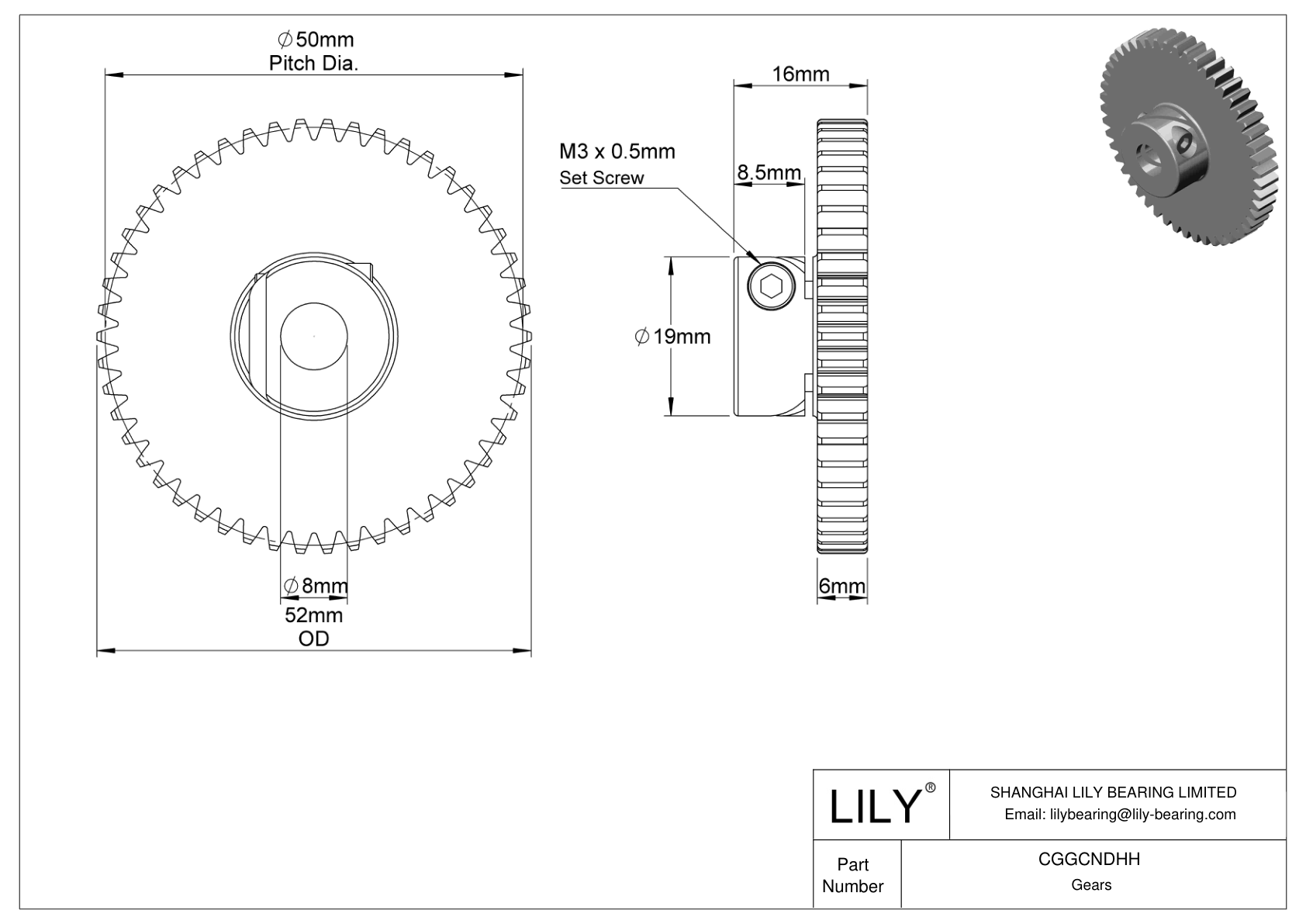 CGGCNDHH Plastic Metric Gears - 20° Pressure Angle cad drawing