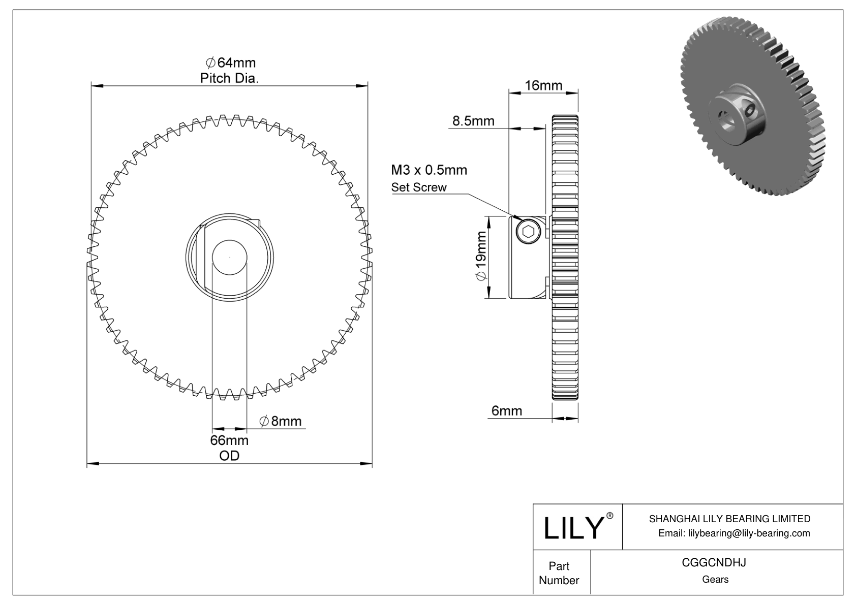 CGGCNDHJ Plastic Metric Gears - 20° Pressure Angle cad drawing