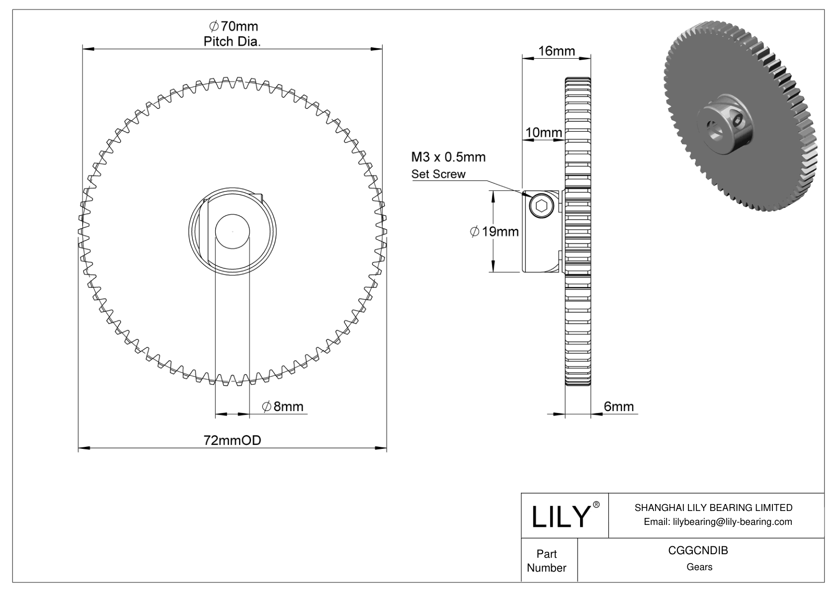 CGGCNDIB Plastic Metric Gears - 20° Pressure Angle cad drawing