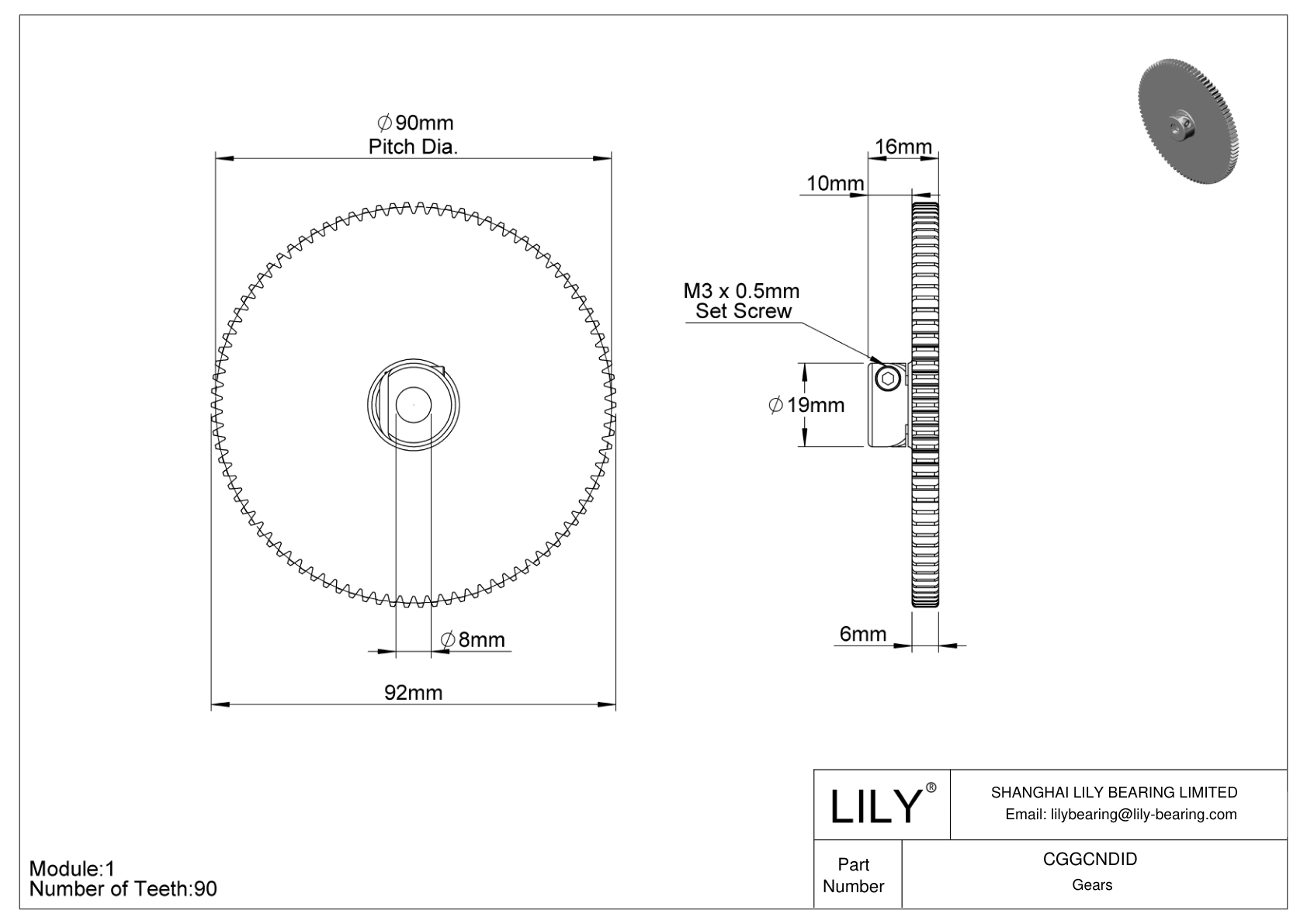 CGGCNDID Plastic Metric Gears - 20° Pressure Angle cad drawing