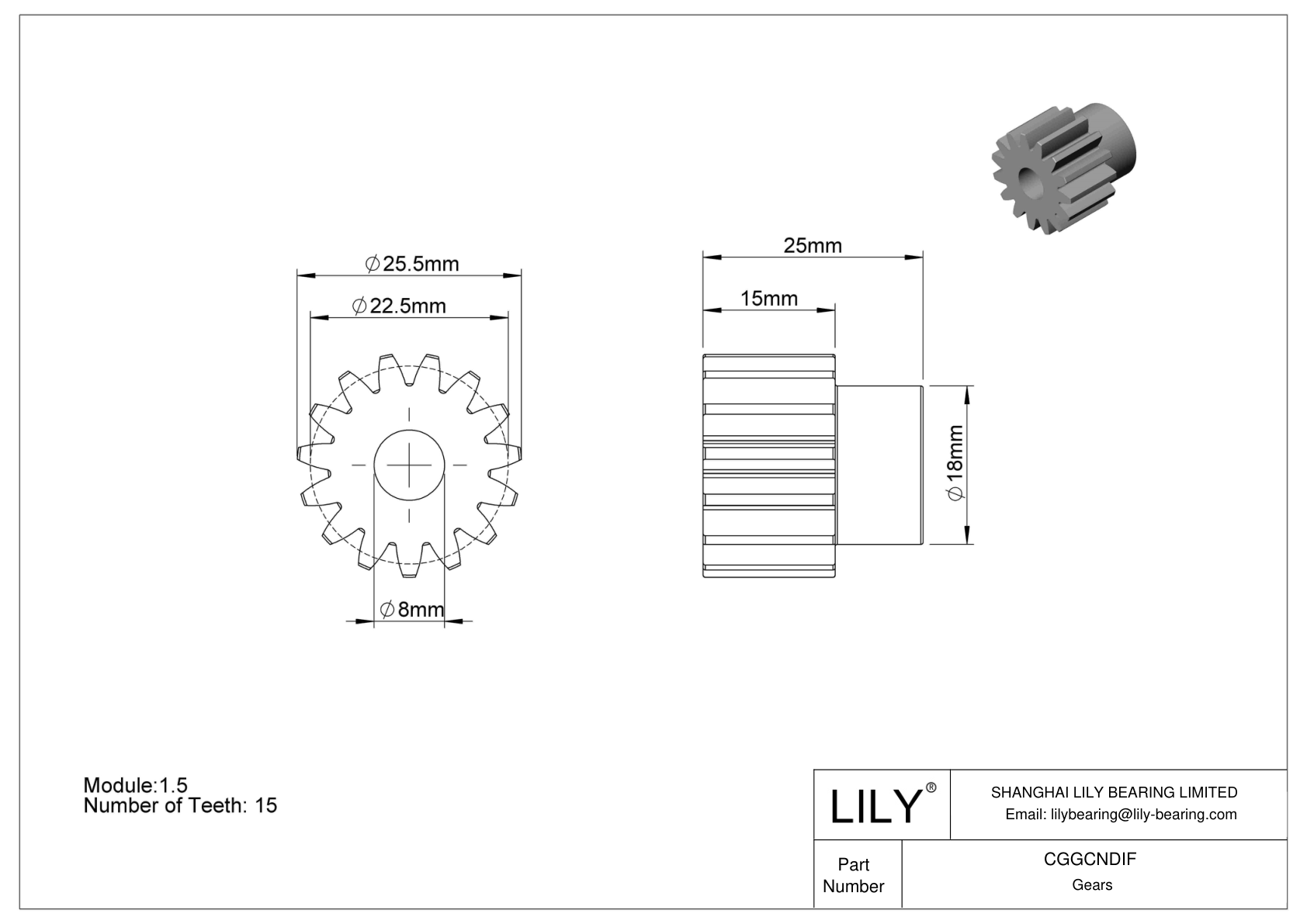 CGGCNDIF Plastic Metric Gears - 20° Pressure Angle cad drawing