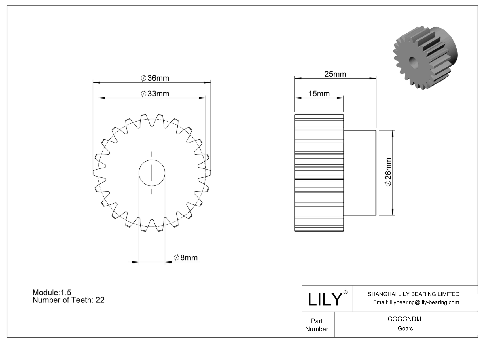 CGGCNDIJ Engranajes métricos de plástico - Ángulo de presión de 20 cad drawing