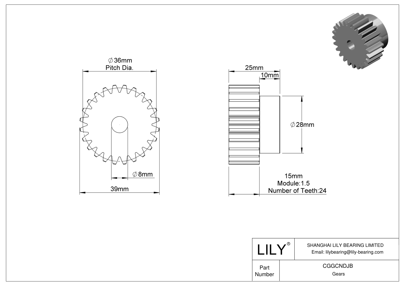 CGGCNDJB Plastic Metric Gears - 20° Pressure Angle cad drawing