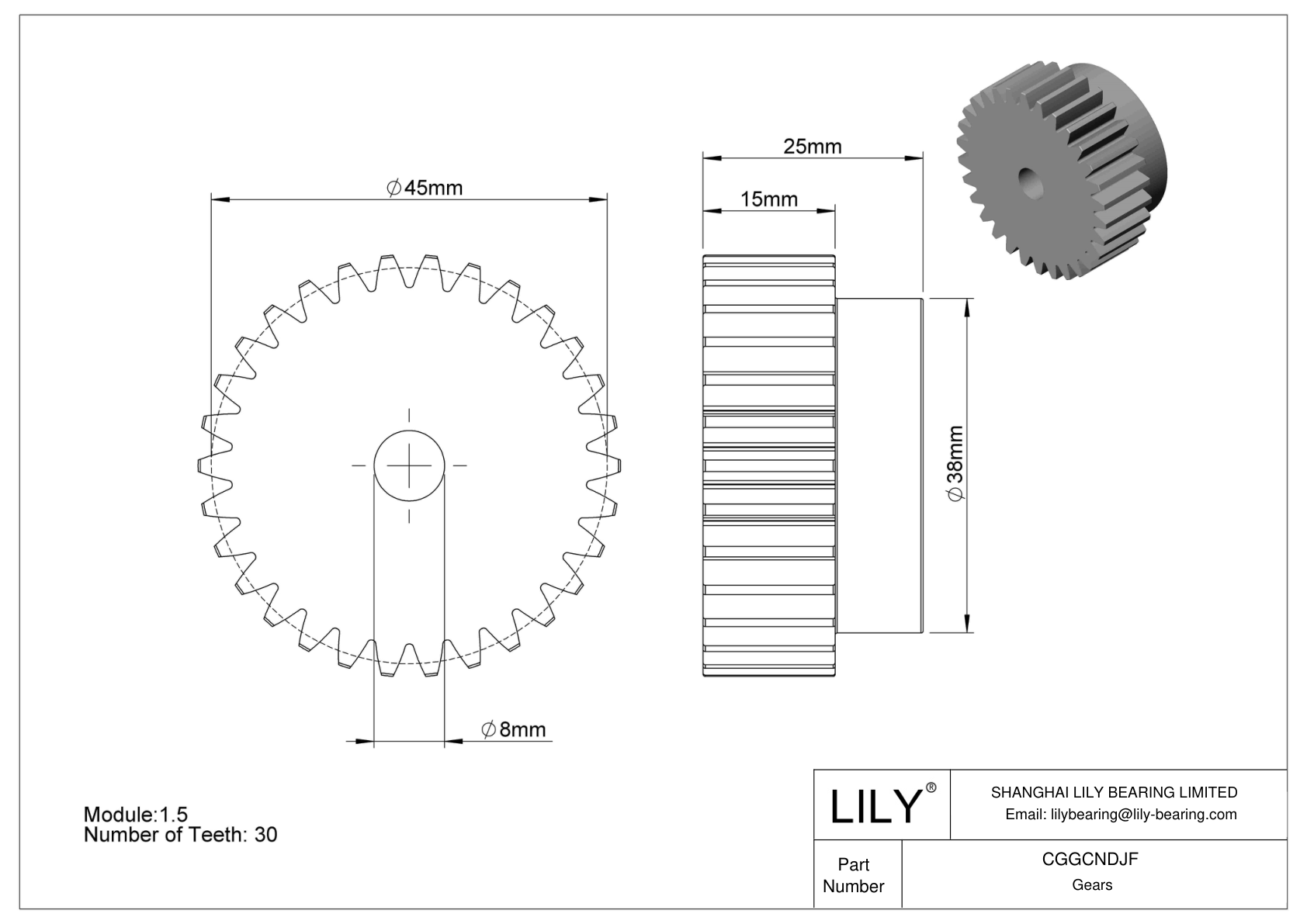 CGGCNDJF Plastic Metric Gears - 20° Pressure Angle cad drawing