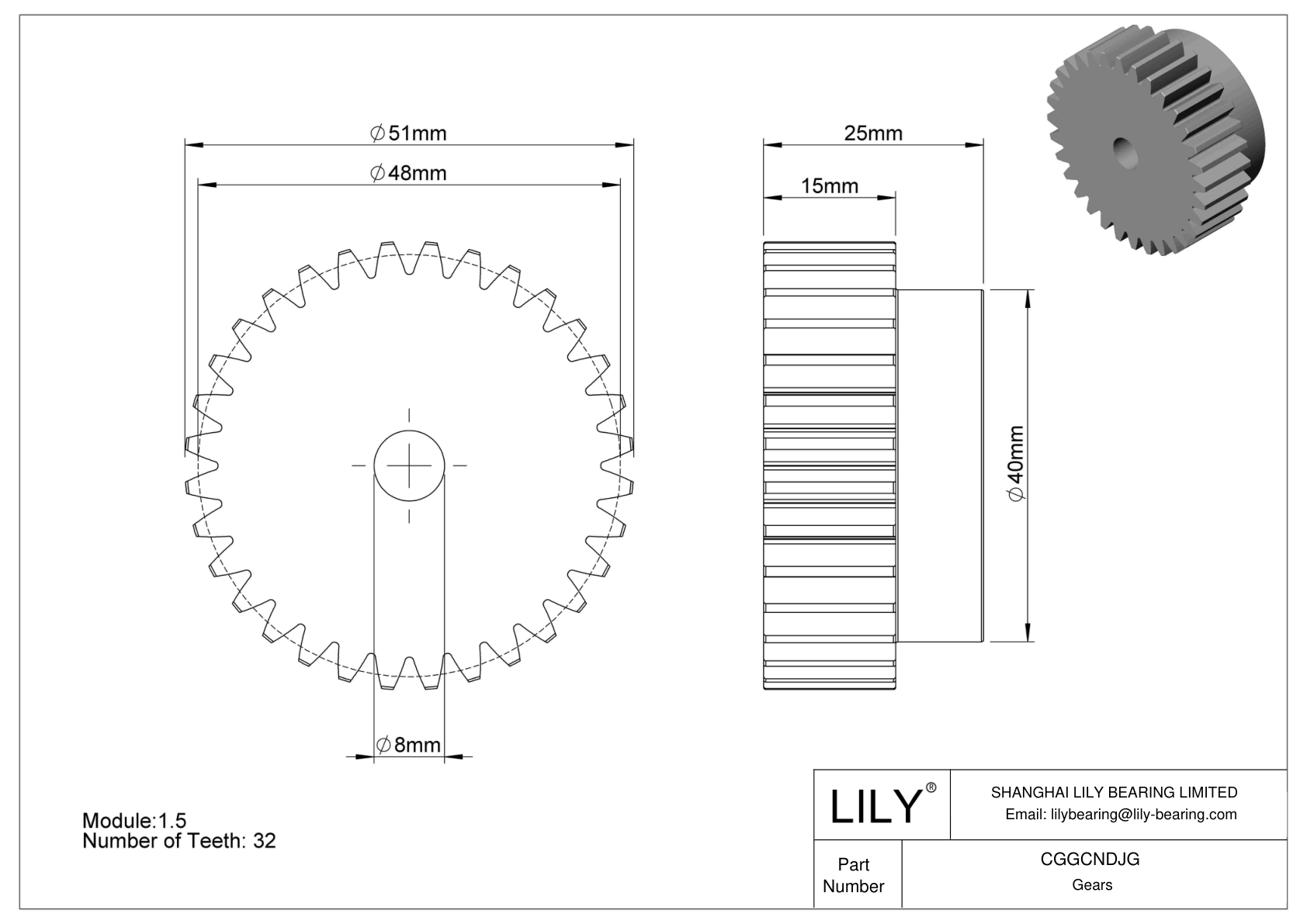 CGGCNDJG Plastic Metric Gears - 20° Pressure Angle cad drawing