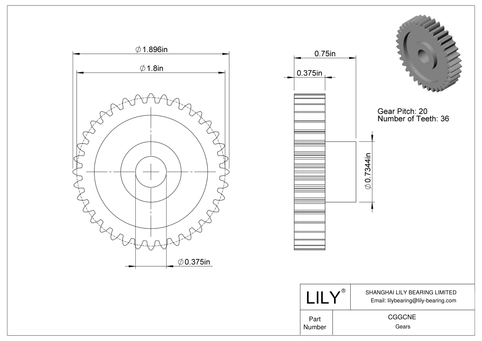 CGGCNE 塑料英制齿轮 - 20° 压力角 cad drawing