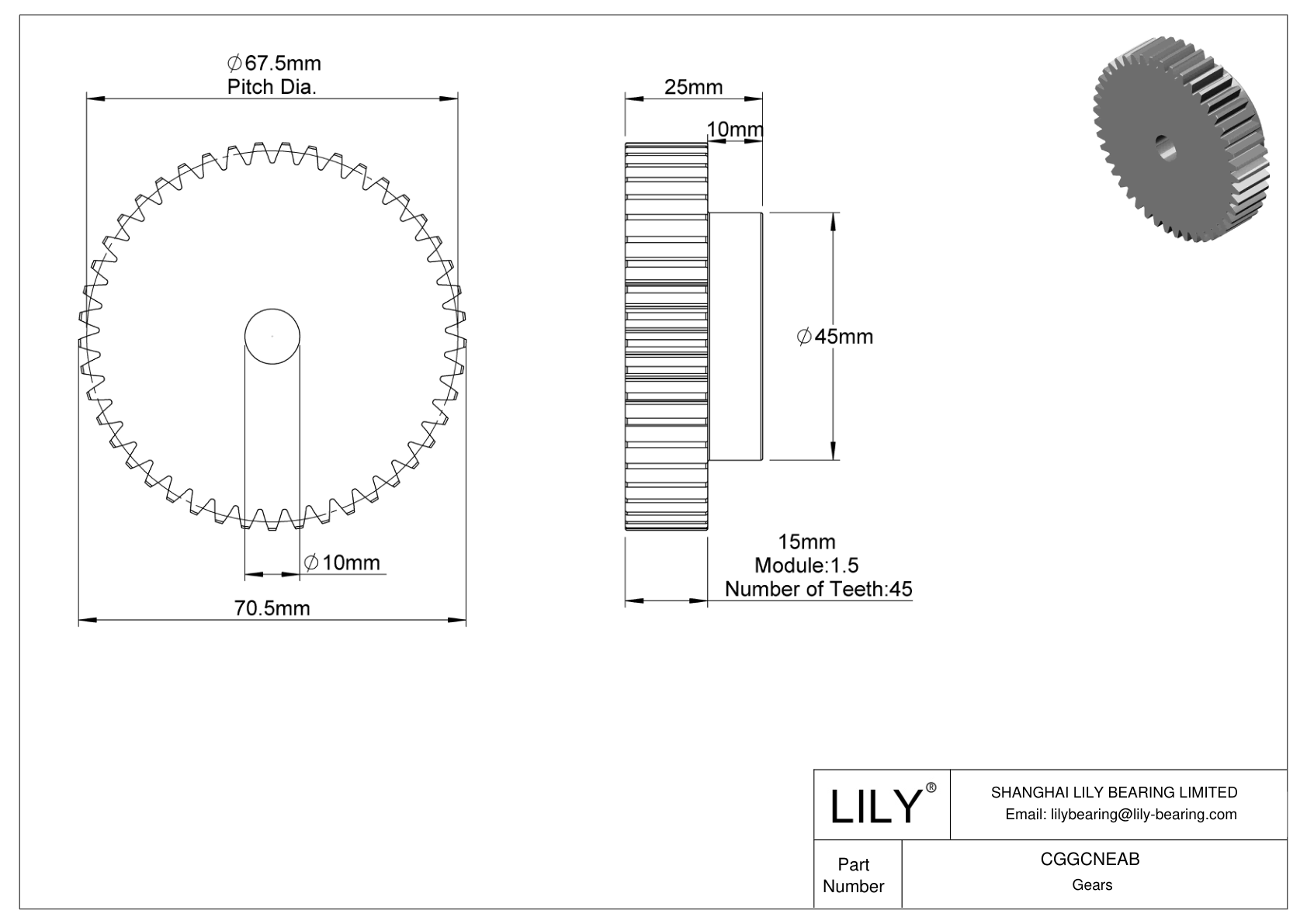 CGGCNEAB Engranajes métricos de plástico - Ángulo de presión de 20 cad drawing