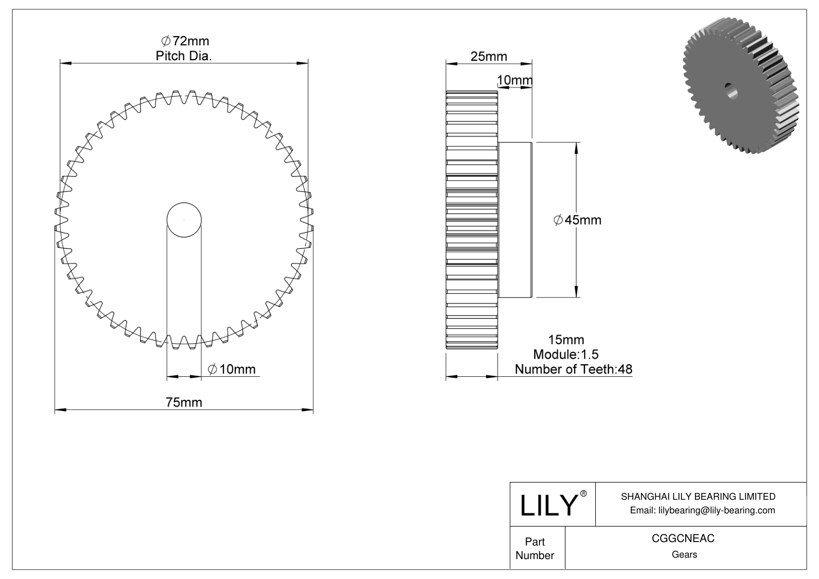 CGGCNEAC Plastic Metric Gears - 20° Pressure Angle cad drawing