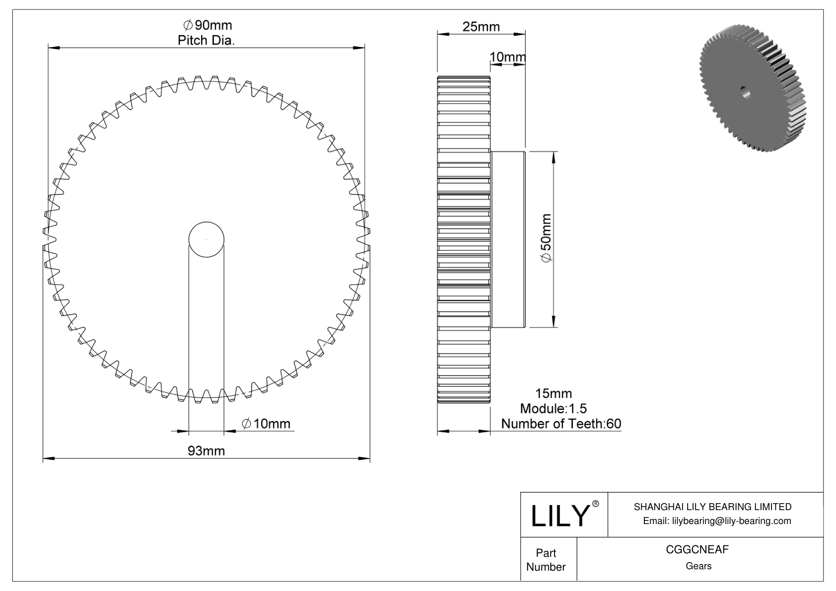 CGGCNEAF Engranajes métricos de plástico - Ángulo de presión de 20 cad drawing