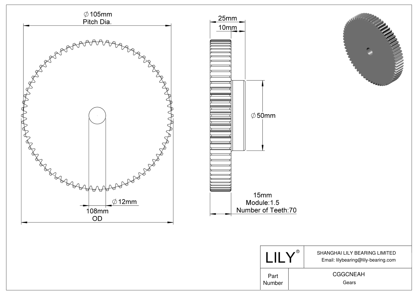 CGGCNEAH Engranajes métricos de plástico - Ángulo de presión de 20 cad drawing