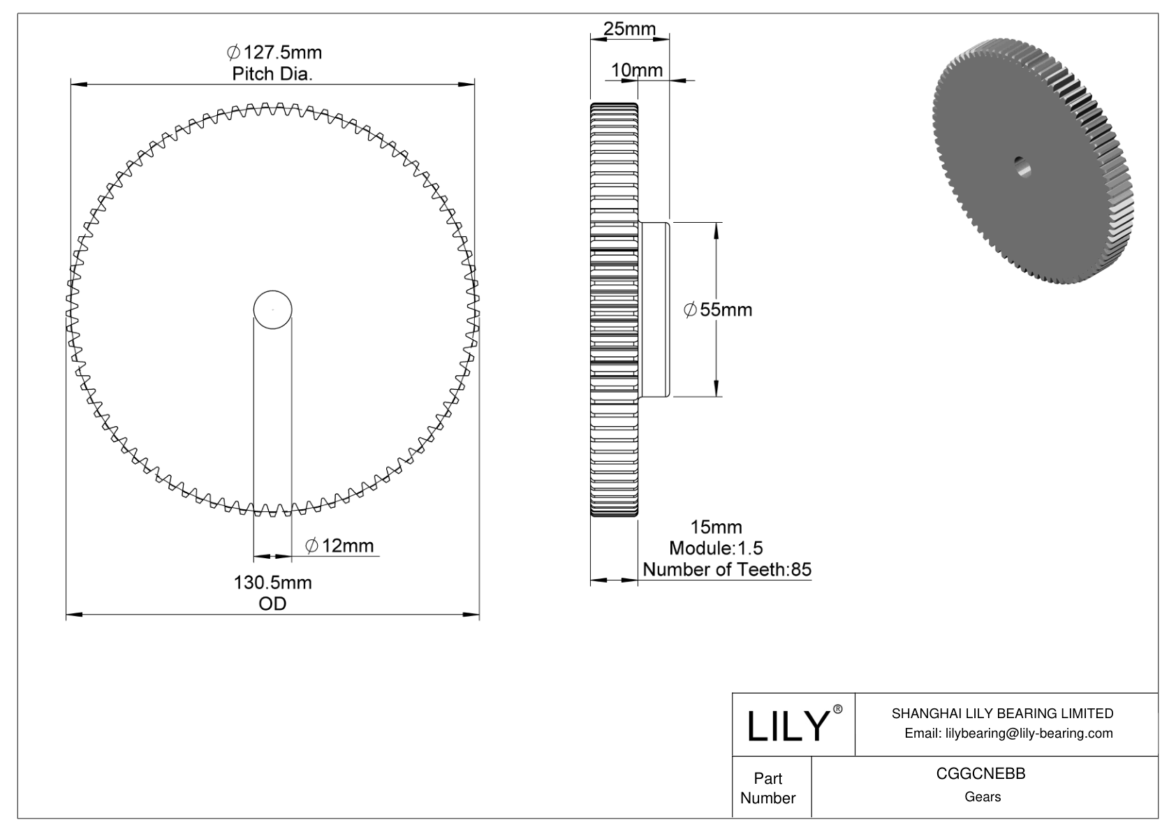 CGGCNEBB Plastic Metric Gears - 20° Pressure Angle cad drawing