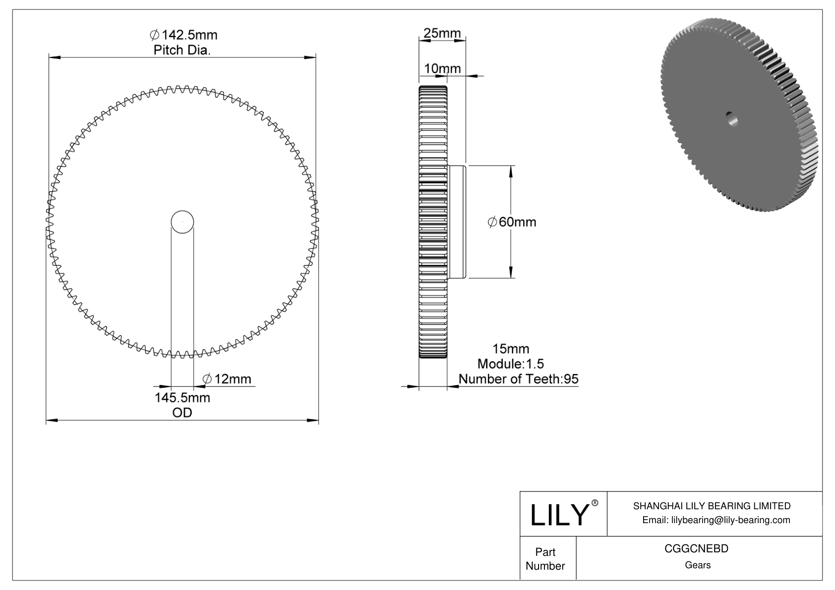 CGGCNEBD Plastic Metric Gears - 20° Pressure Angle cad drawing