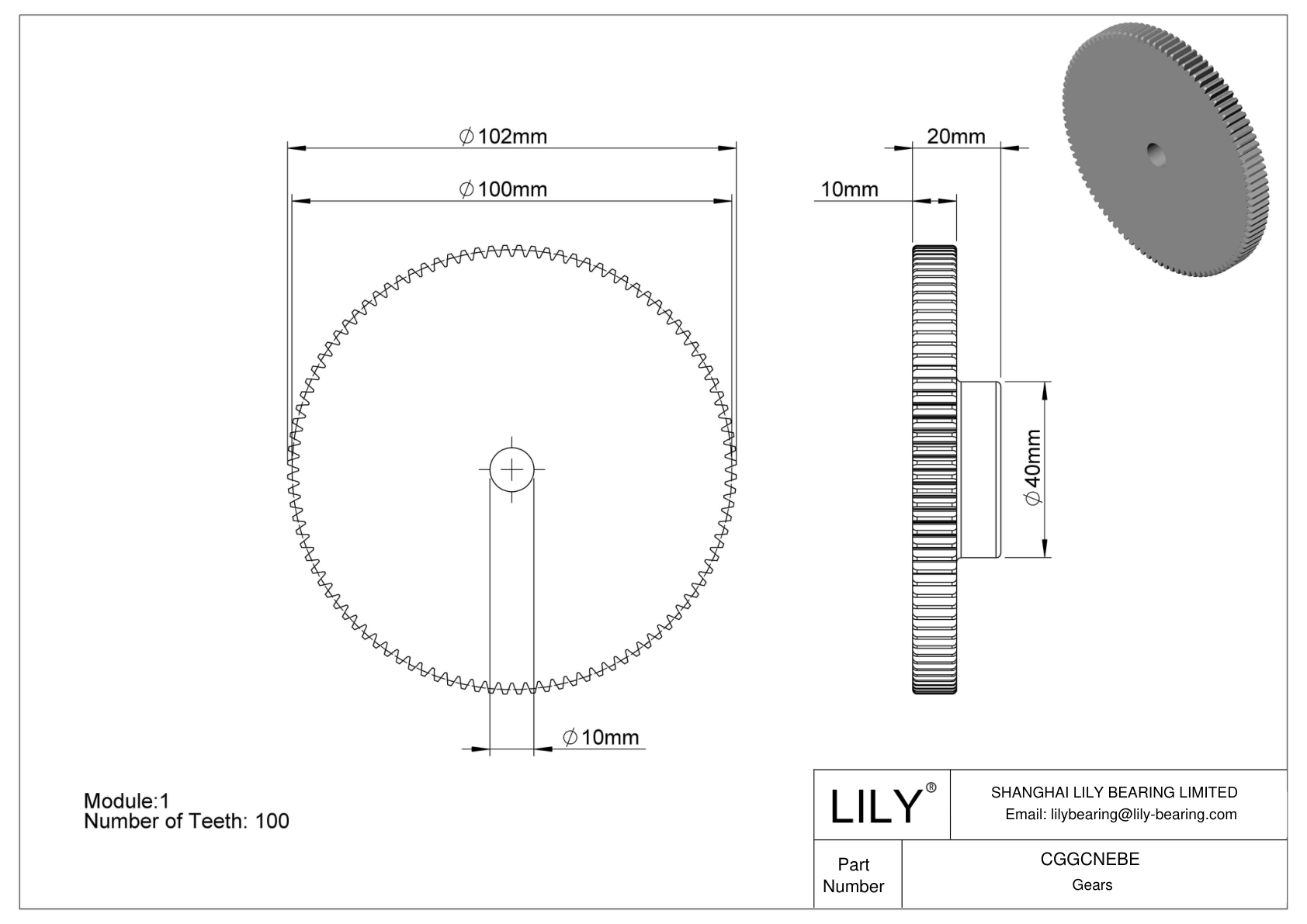 CGGCNEBE 塑料公制齿轮 - 20° 压力角 cad drawing