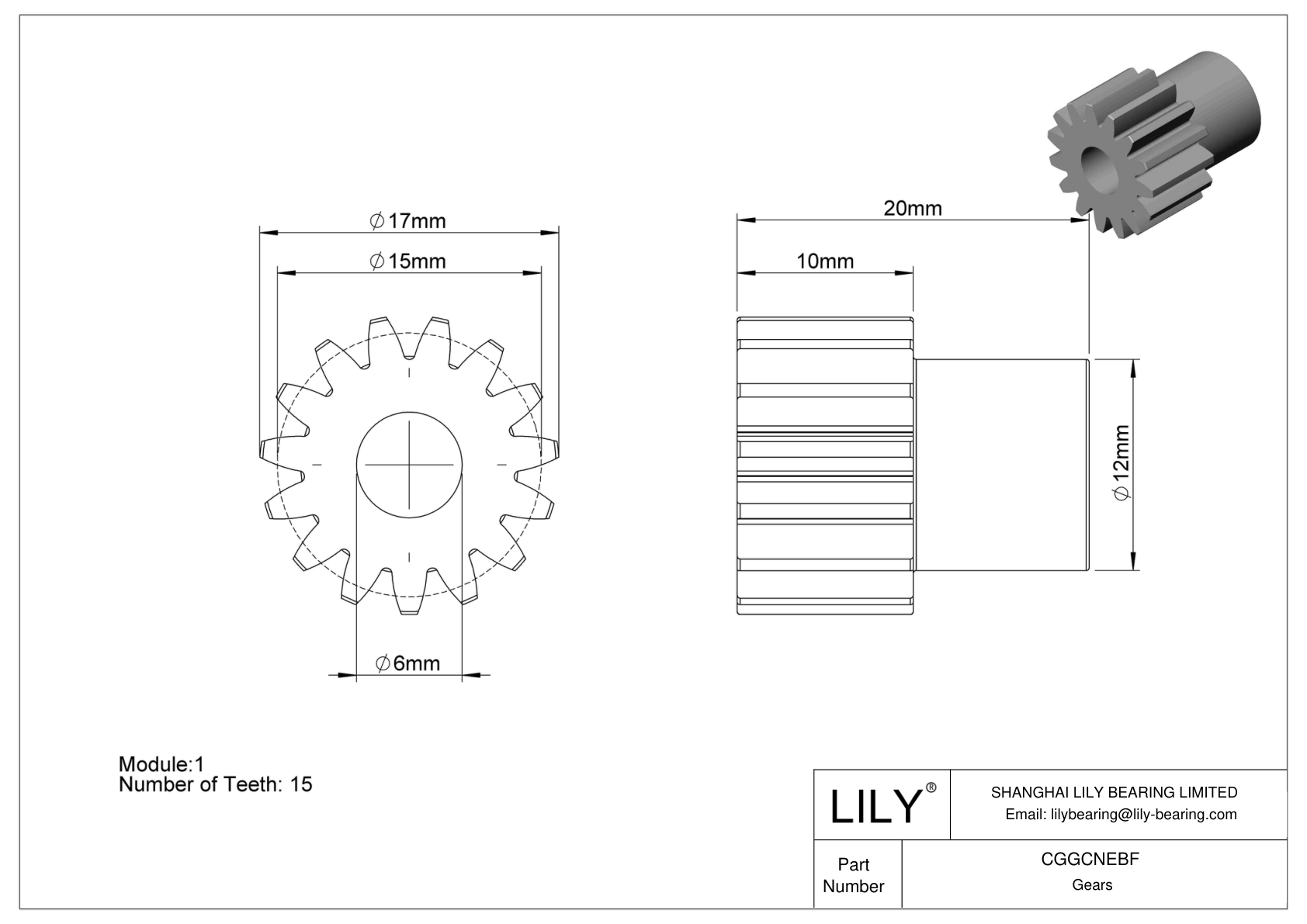 CGGCNEBF Plastic Metric Gears - 20° Pressure Angle cad drawing