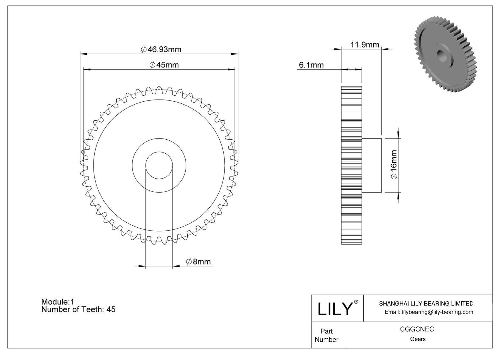 CGGCNEC Plastic Metric Gears - 20° Pressure Angle cad drawing