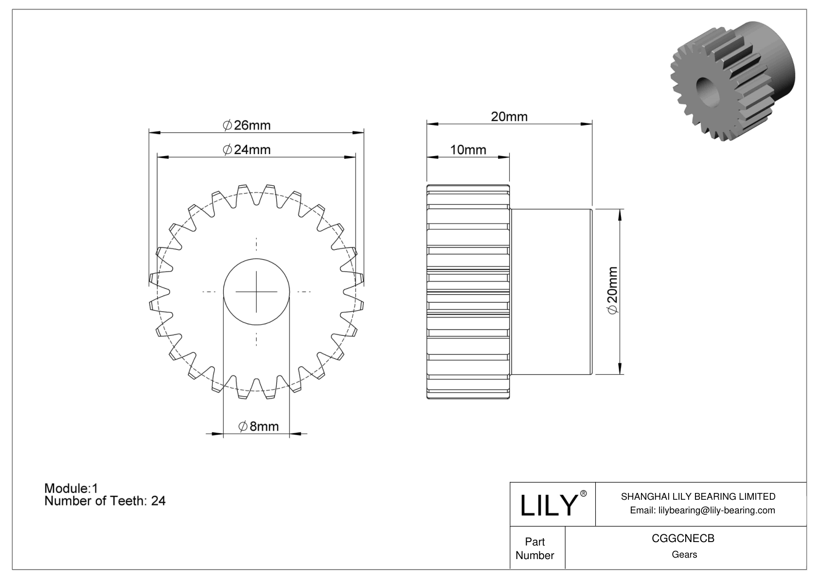 CGGCNECB 塑料公制齿轮 - 20° 压力角 cad drawing