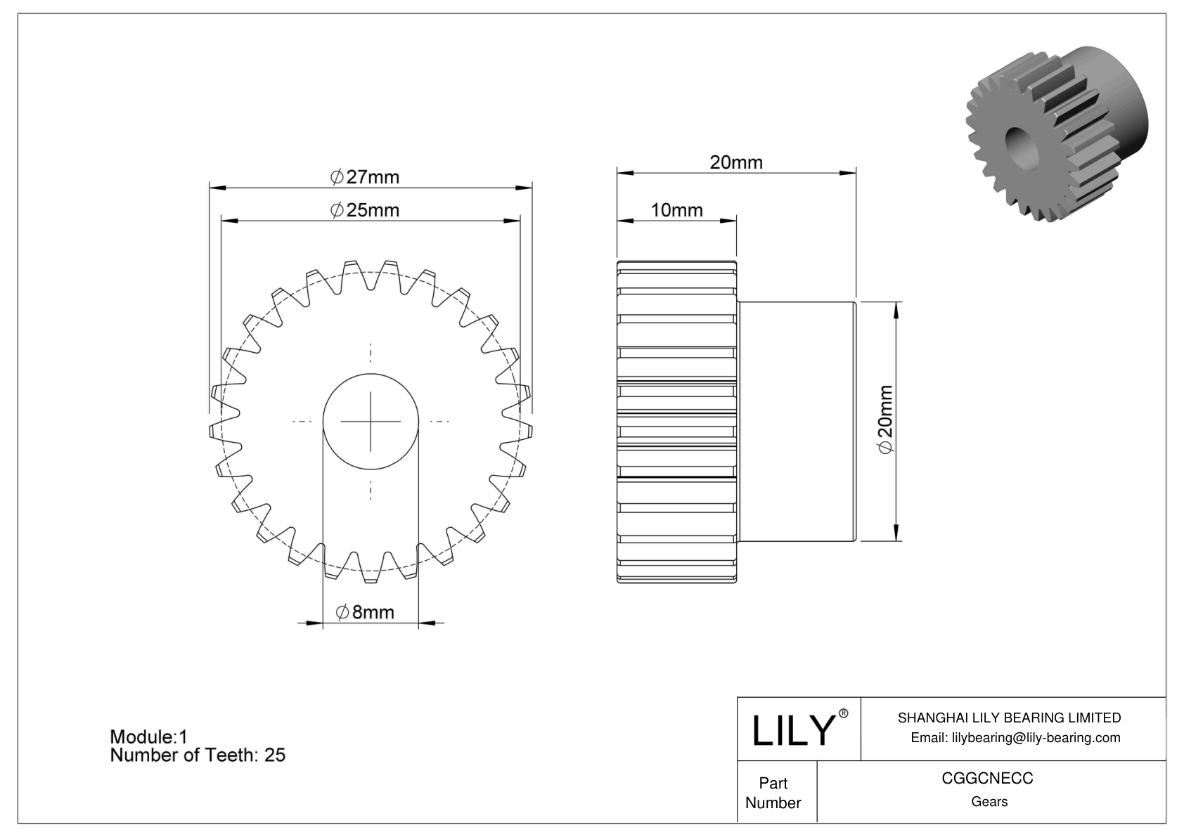 CGGCNECC 塑料公制齿轮 - 20° 压力角 cad drawing