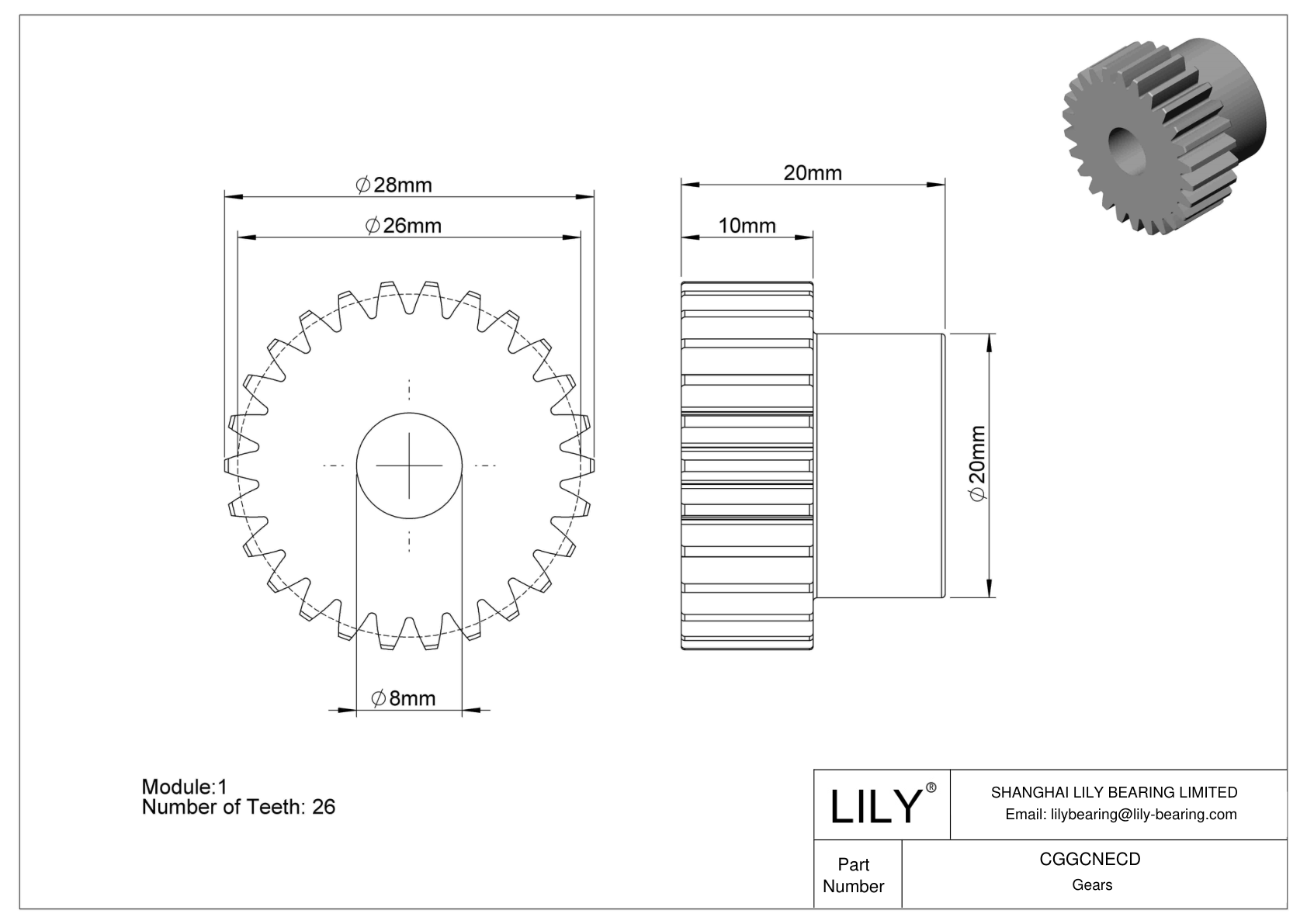 CGGCNECD 塑料公制齿轮 - 20° 压力角 cad drawing