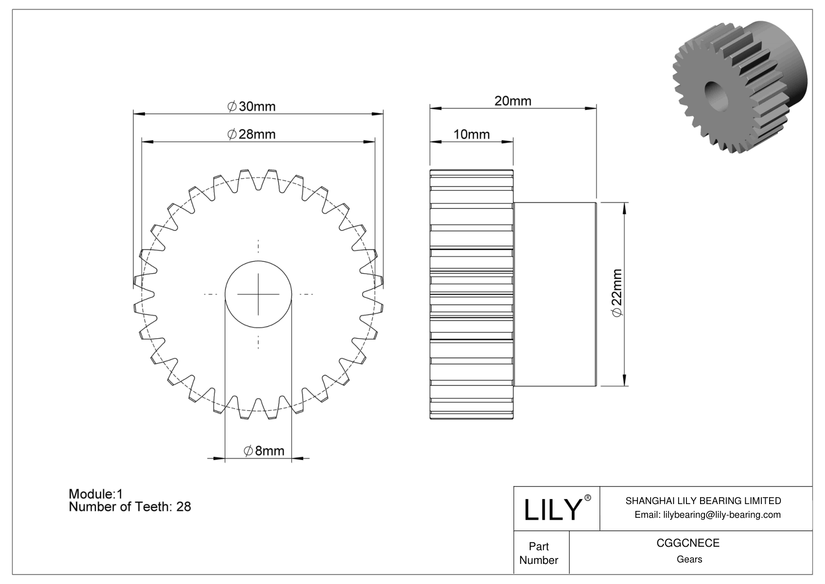 CGGCNECE 塑料公制齿轮 - 20° 压力角 cad drawing