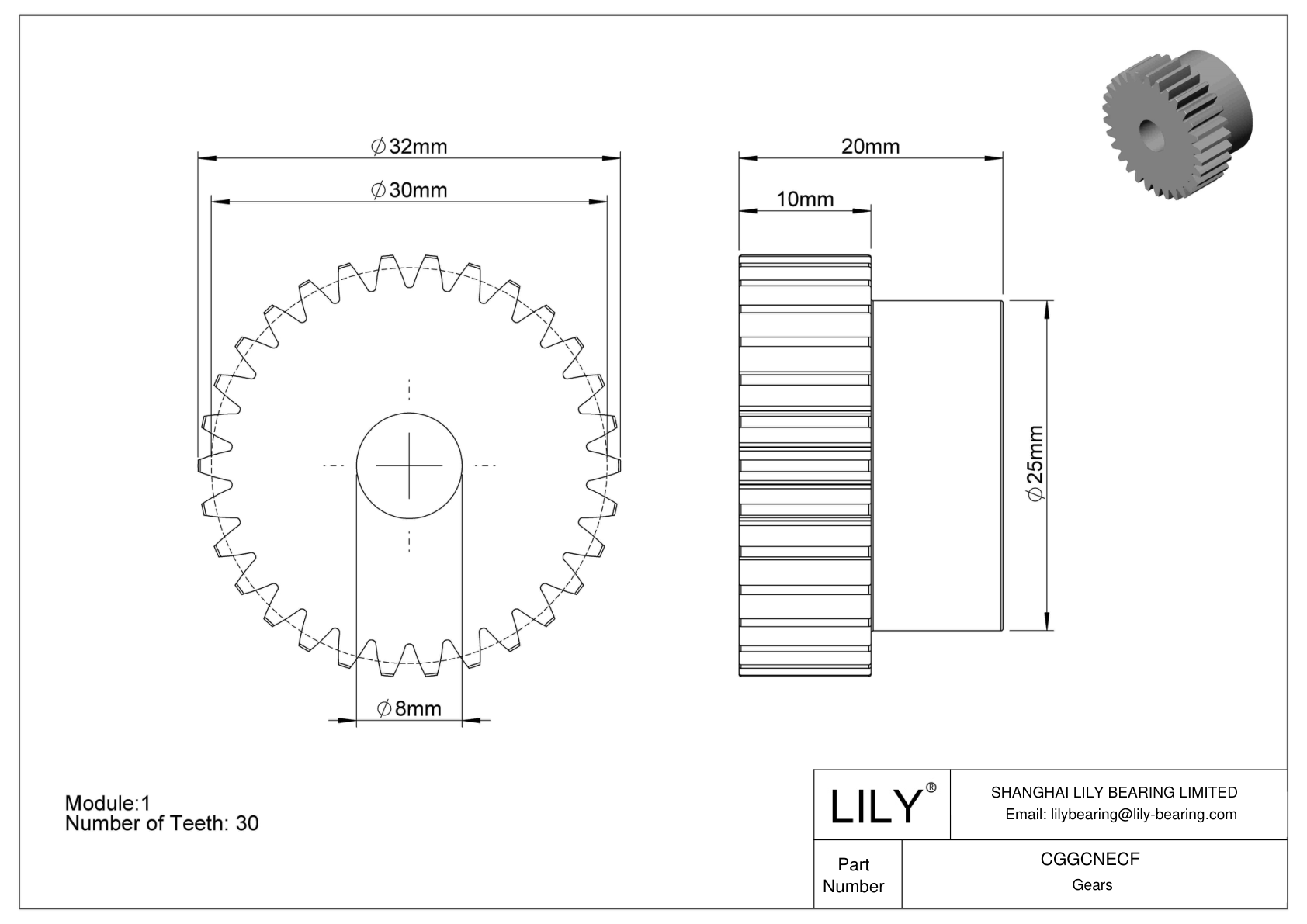 CGGCNECF 塑料公制齿轮 - 20° 压力角 cad drawing