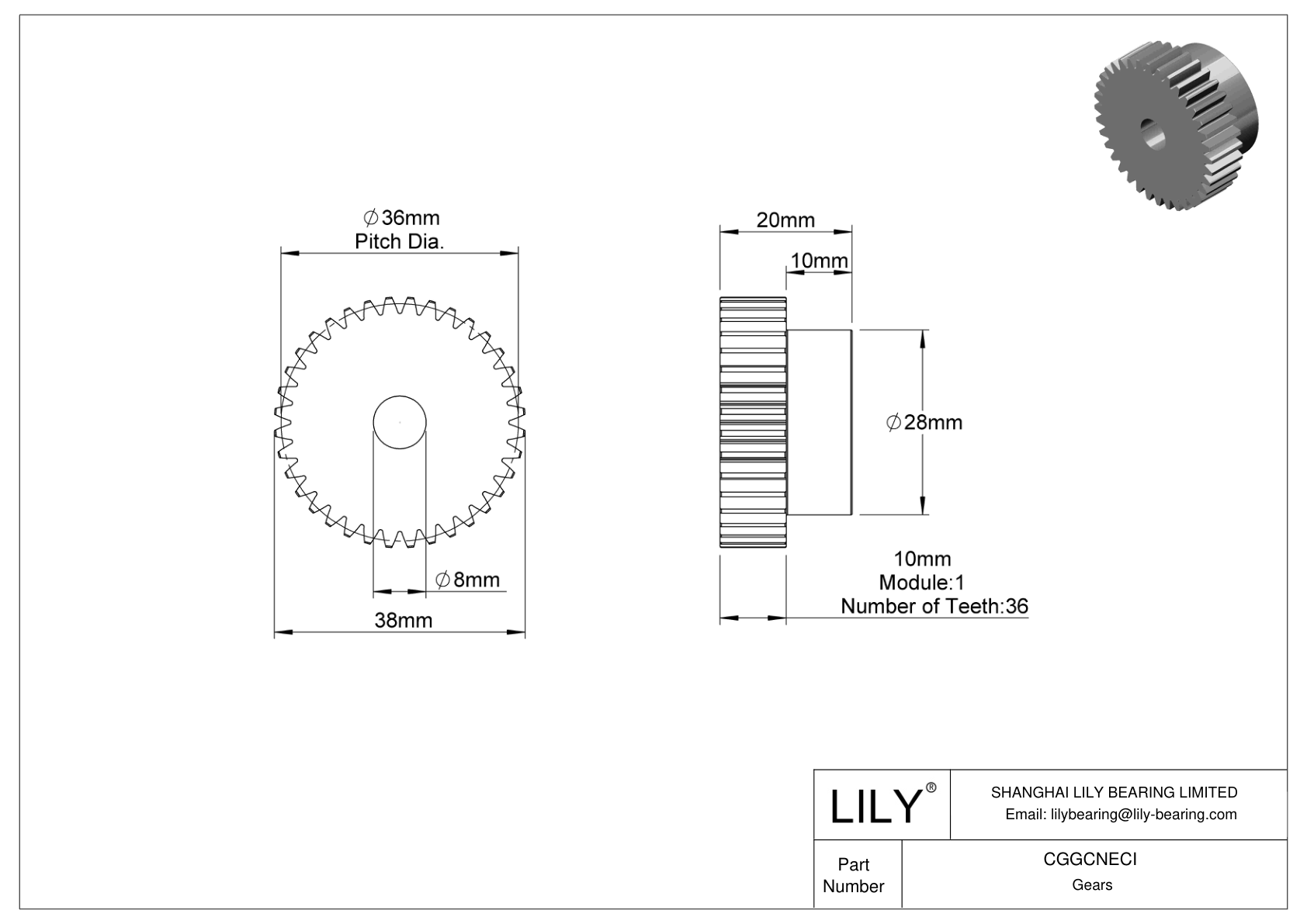 CGGCNECI Plastic Metric Gears - 20° Pressure Angle cad drawing