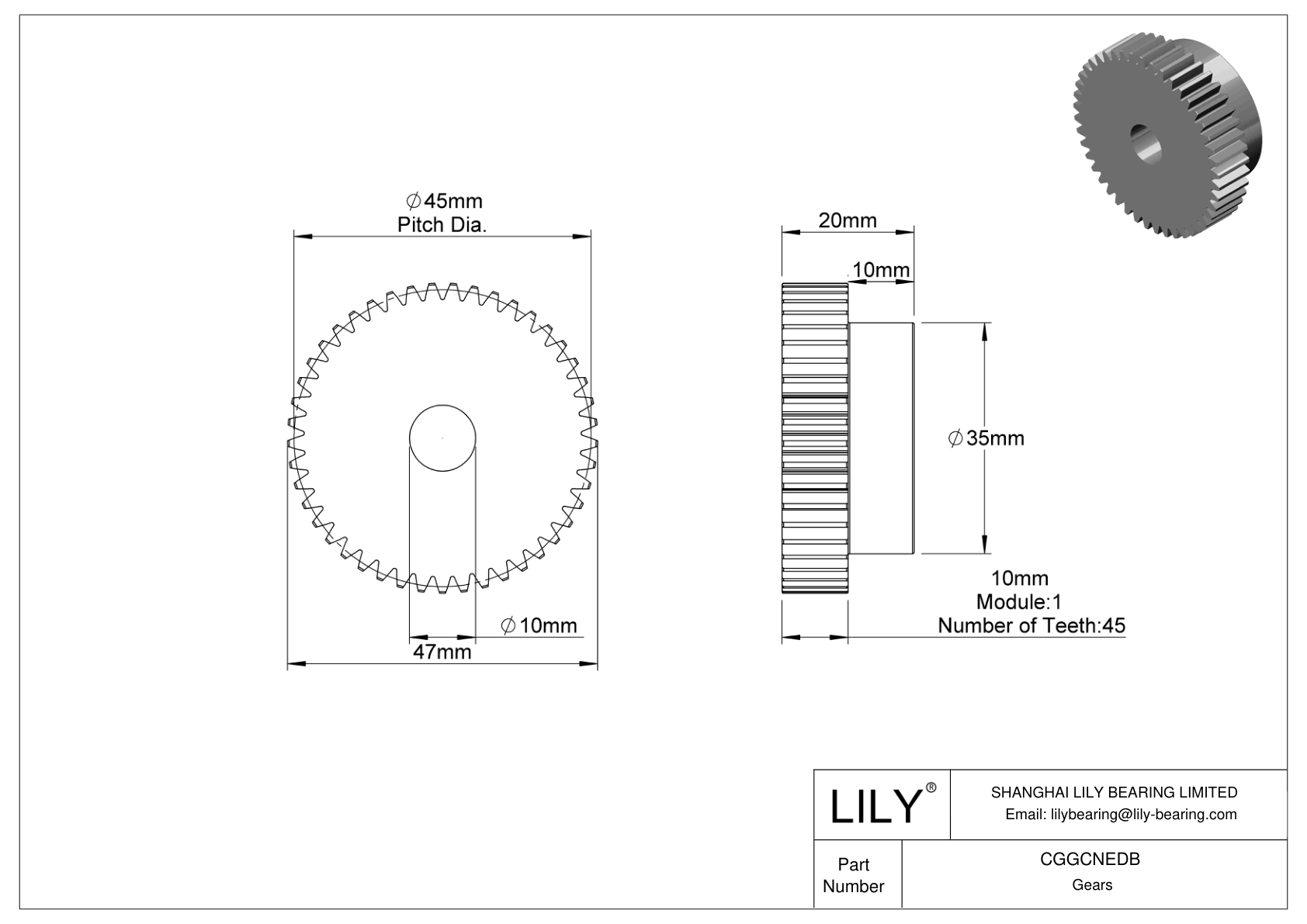 CGGCNEDB 塑料公制齿轮 - 20° 压力角 cad drawing