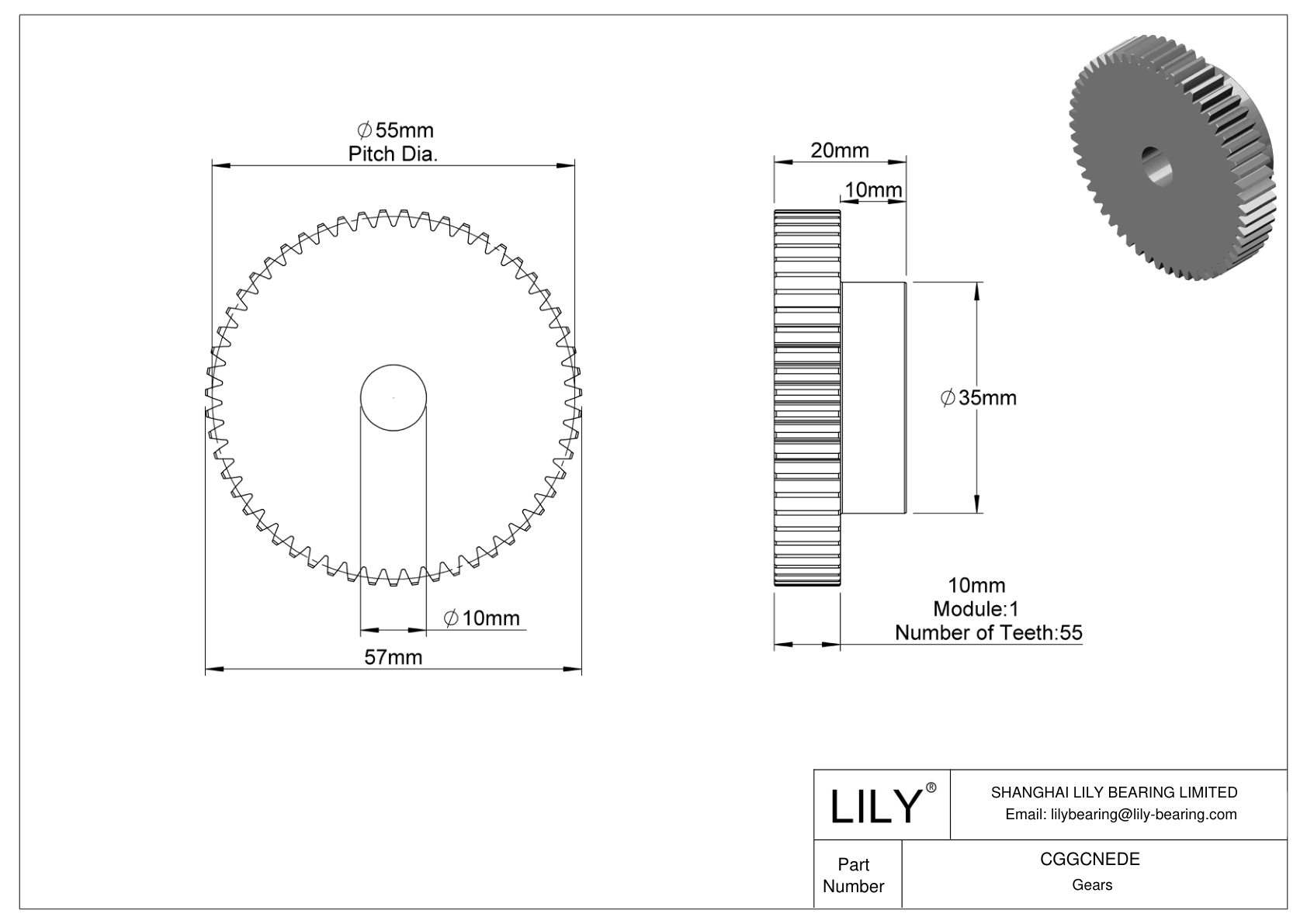 CGGCNEDE Plastic Metric Gears - 20° Pressure Angle cad drawing