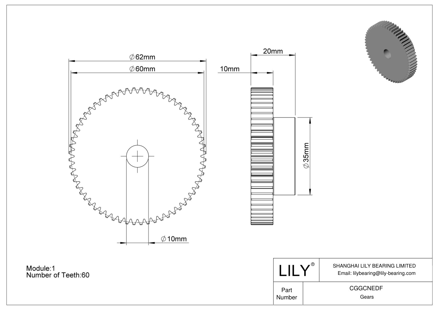 CGGCNEDF 塑料公制齿轮 - 20° 压力角 cad drawing