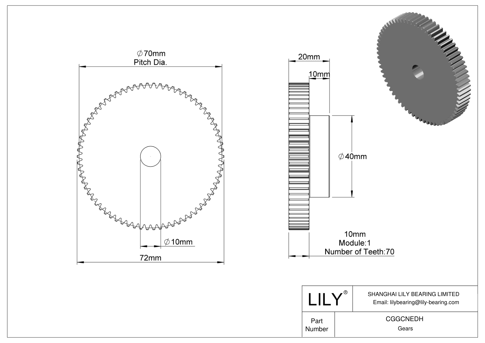 CGGCNEDH Plastic Metric Gears - 20° Pressure Angle cad drawing