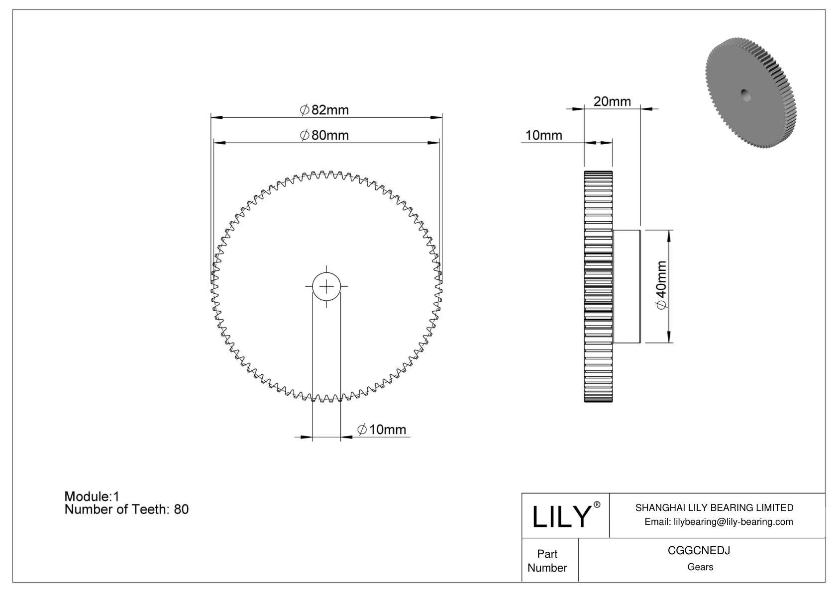 CGGCNEDJ Plastic Metric Gears - 20° Pressure Angle cad drawing