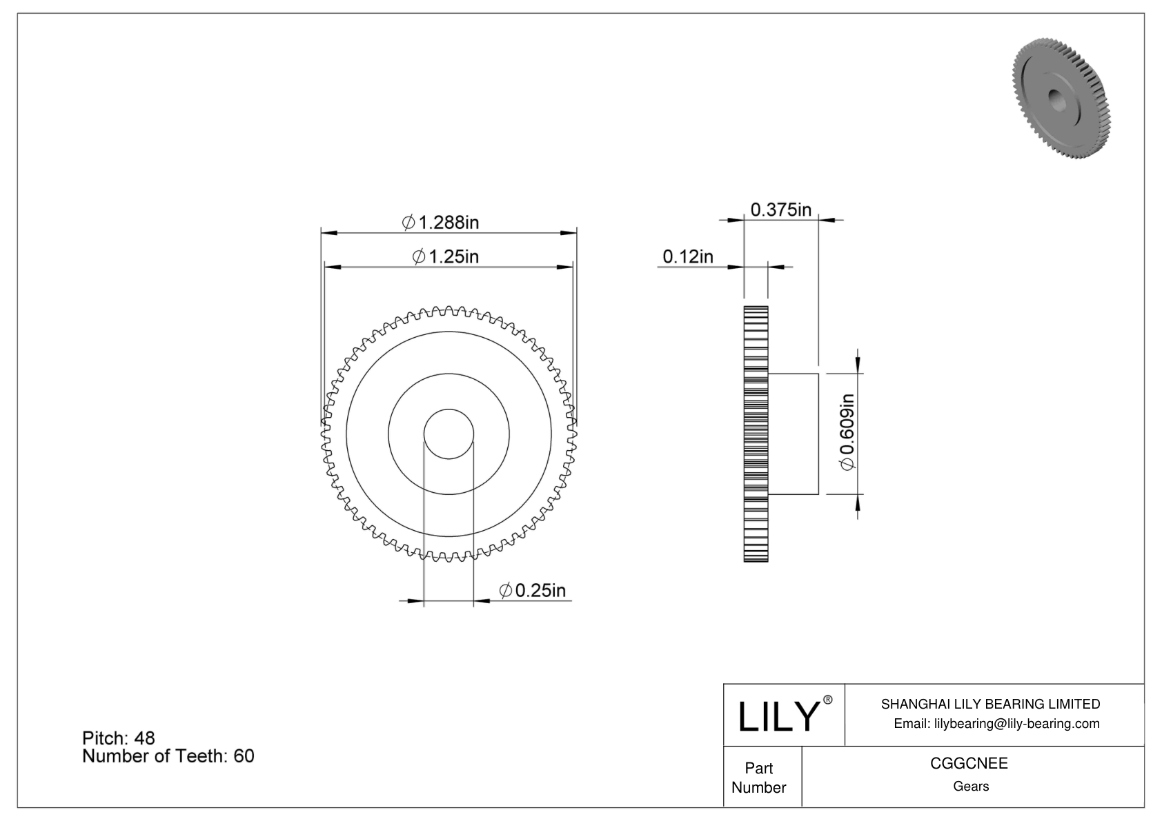 CGGCNEE 塑料英制齿轮 - 20° 压力角 cad drawing