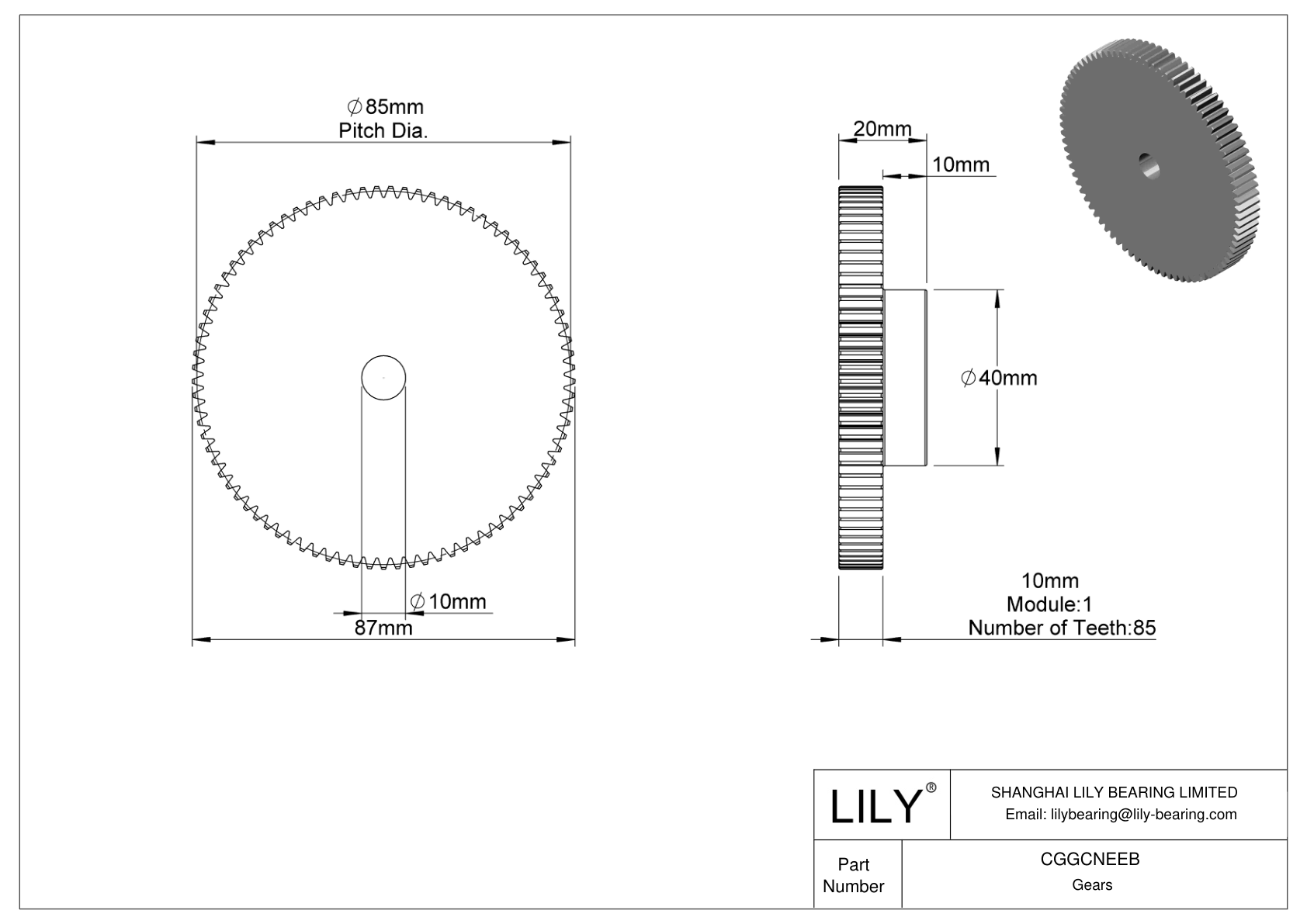 CGGCNEEB Plastic Metric Gears - 20° Pressure Angle cad drawing