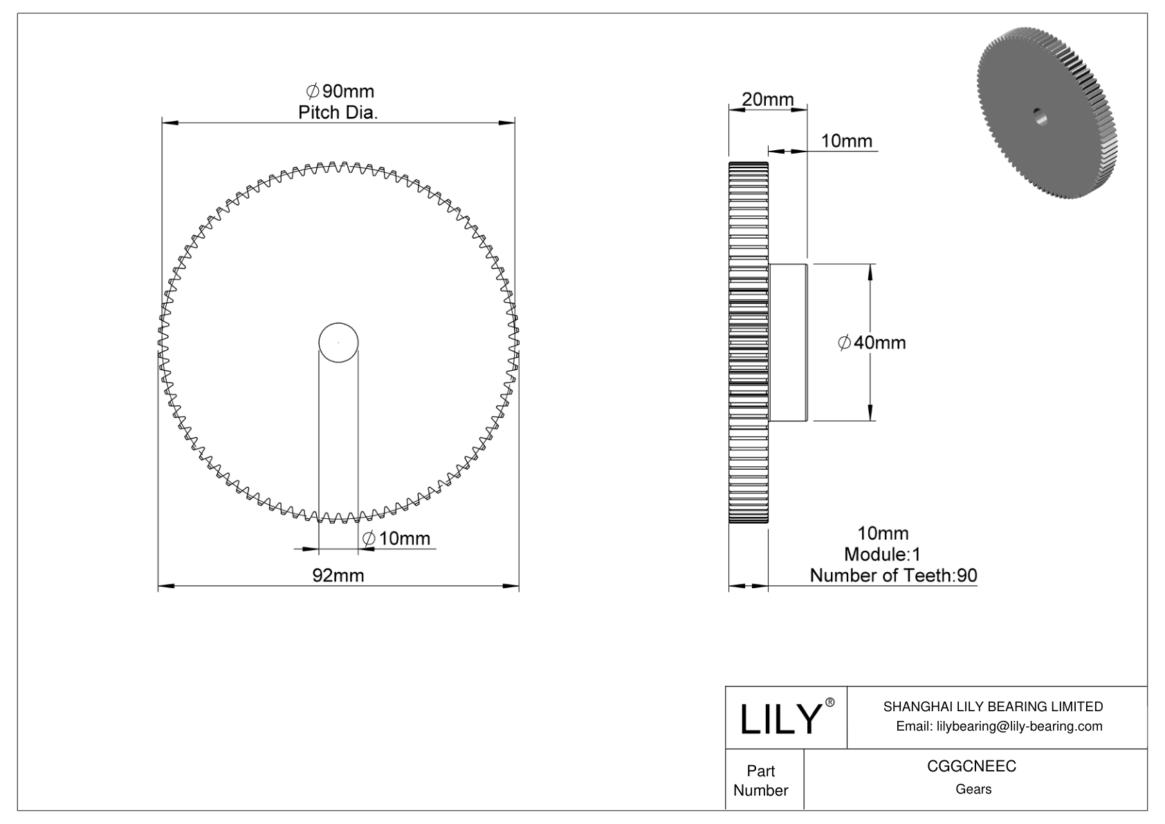 CGGCNEEC Engranajes métricos de plástico - Ángulo de presión de 20 cad drawing