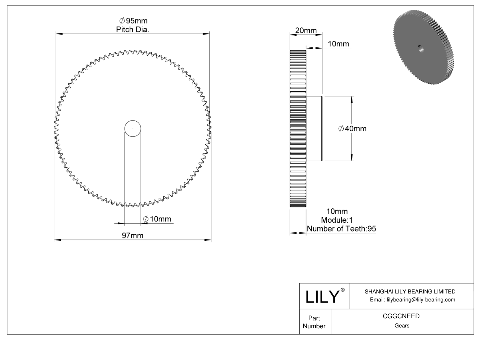 CGGCNEED 塑料公制齿轮 - 20° 压力角 cad drawing