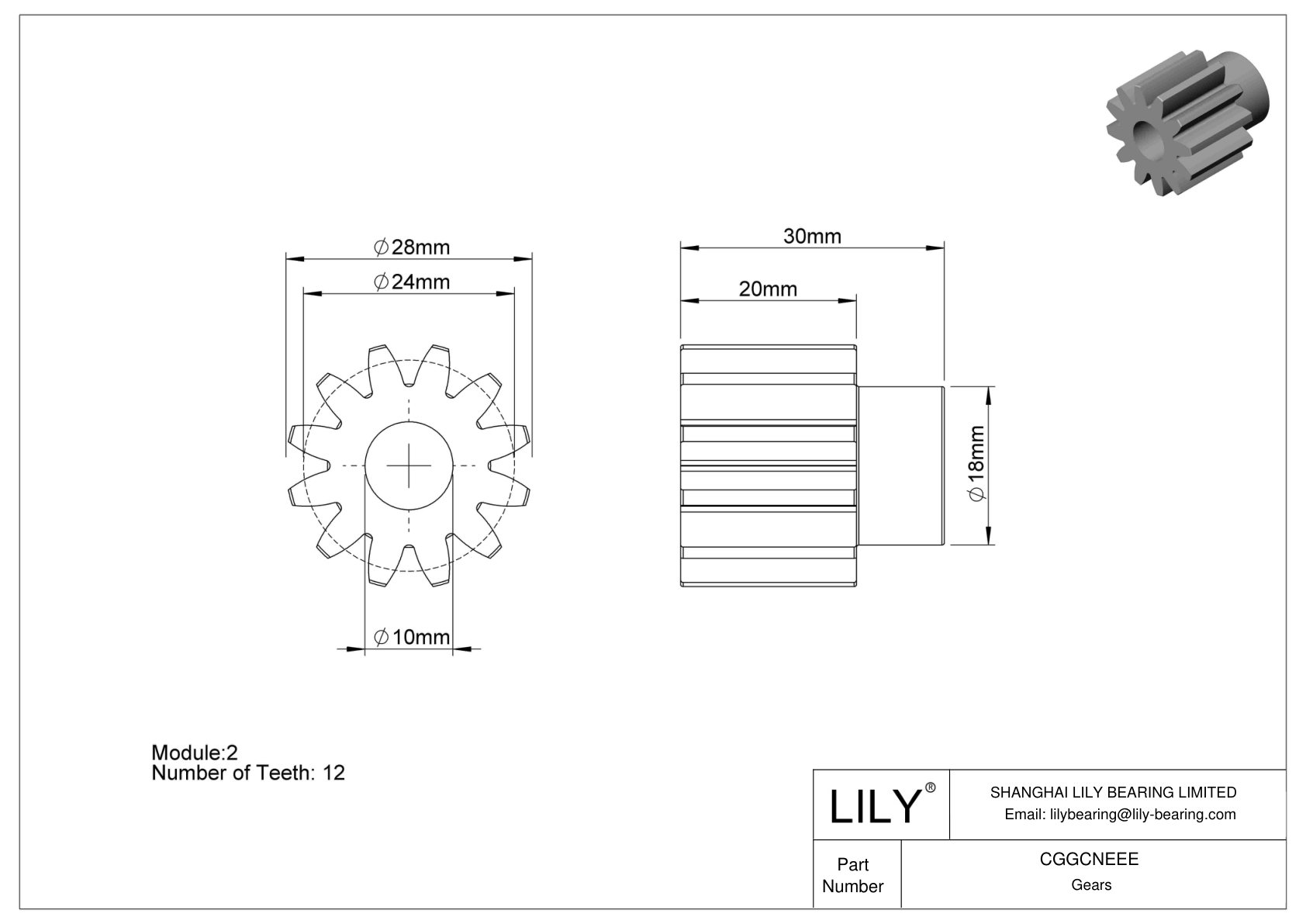 CGGCNEEE Plastic Metric Gears - 20° Pressure Angle cad drawing