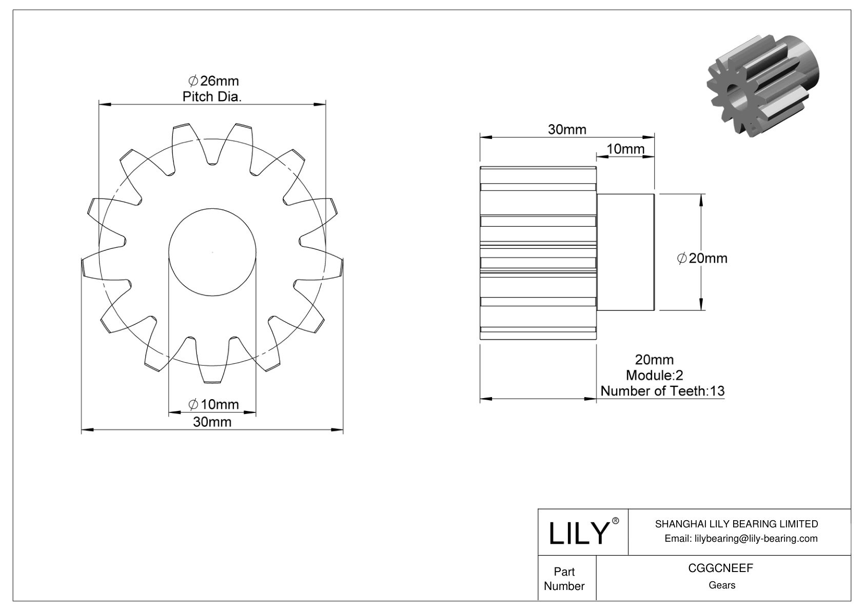 CGGCNEEF Plastic Metric Gears - 20° Pressure Angle cad drawing