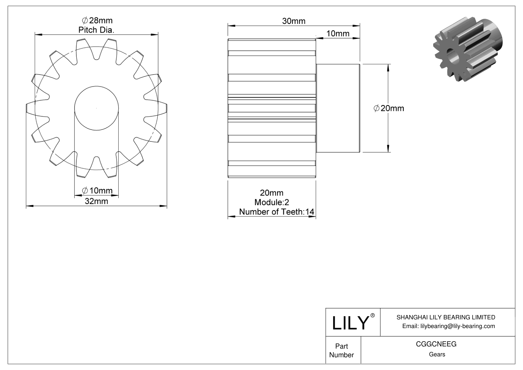 CGGCNEEG Plastic Metric Gears - 20° Pressure Angle cad drawing