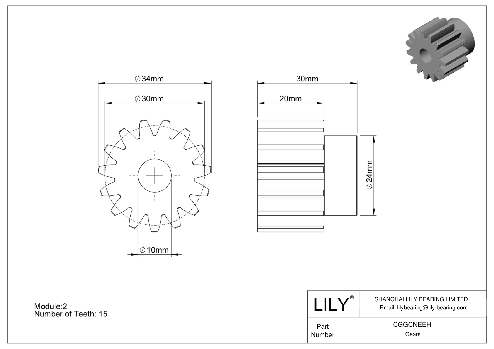 CGGCNEEH Engranajes métricos de plástico - Ángulo de presión de 20 cad drawing