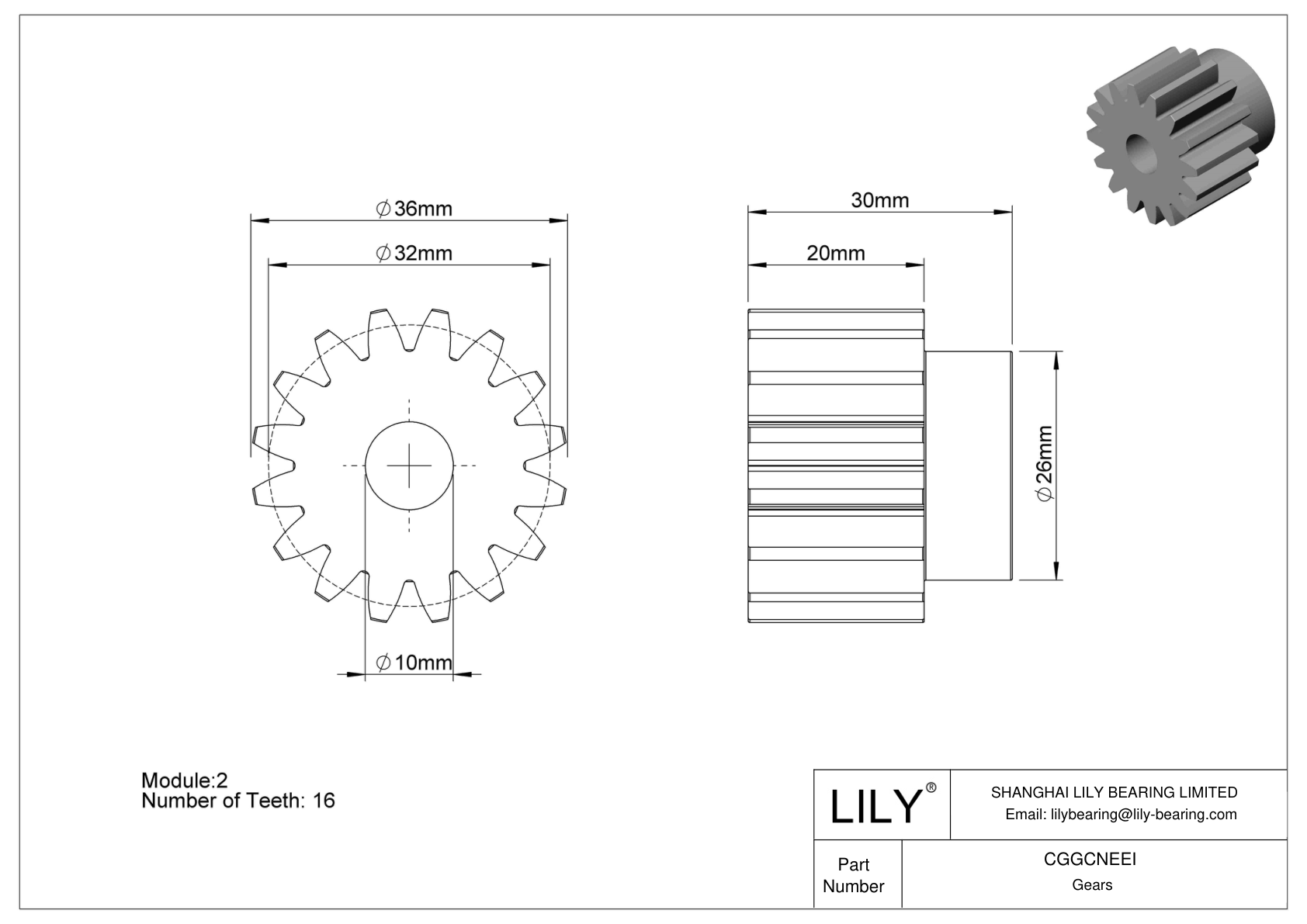 CGGCNEEI Plastic Metric Gears - 20° Pressure Angle cad drawing