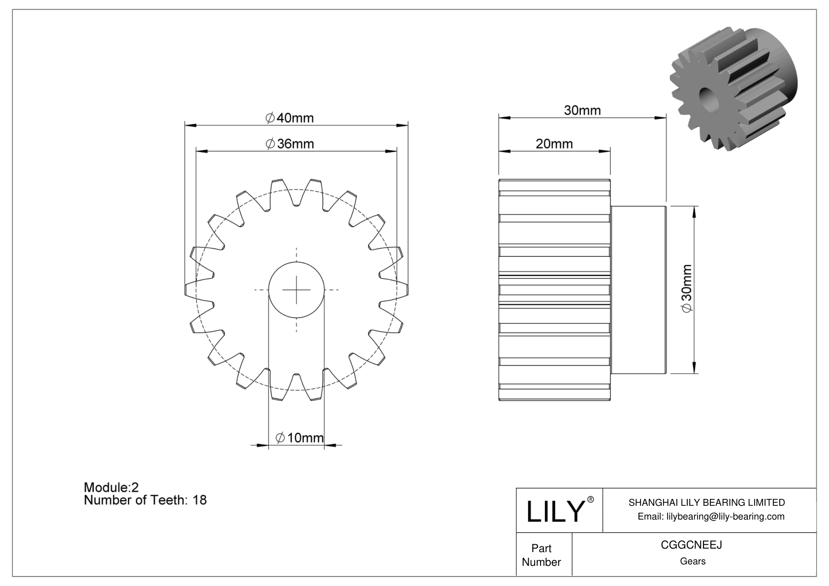 CGGCNEEJ Engranajes métricos de plástico - Ángulo de presión de 20 cad drawing