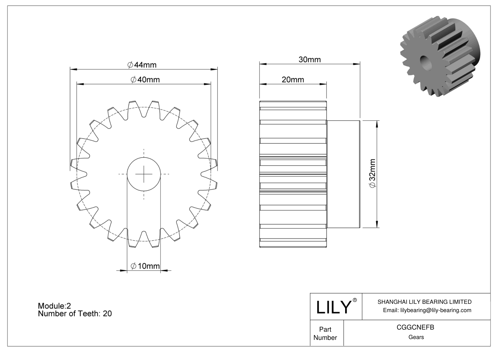 CGGCNEFB 塑料公制齿轮 - 20° 压力角 cad drawing