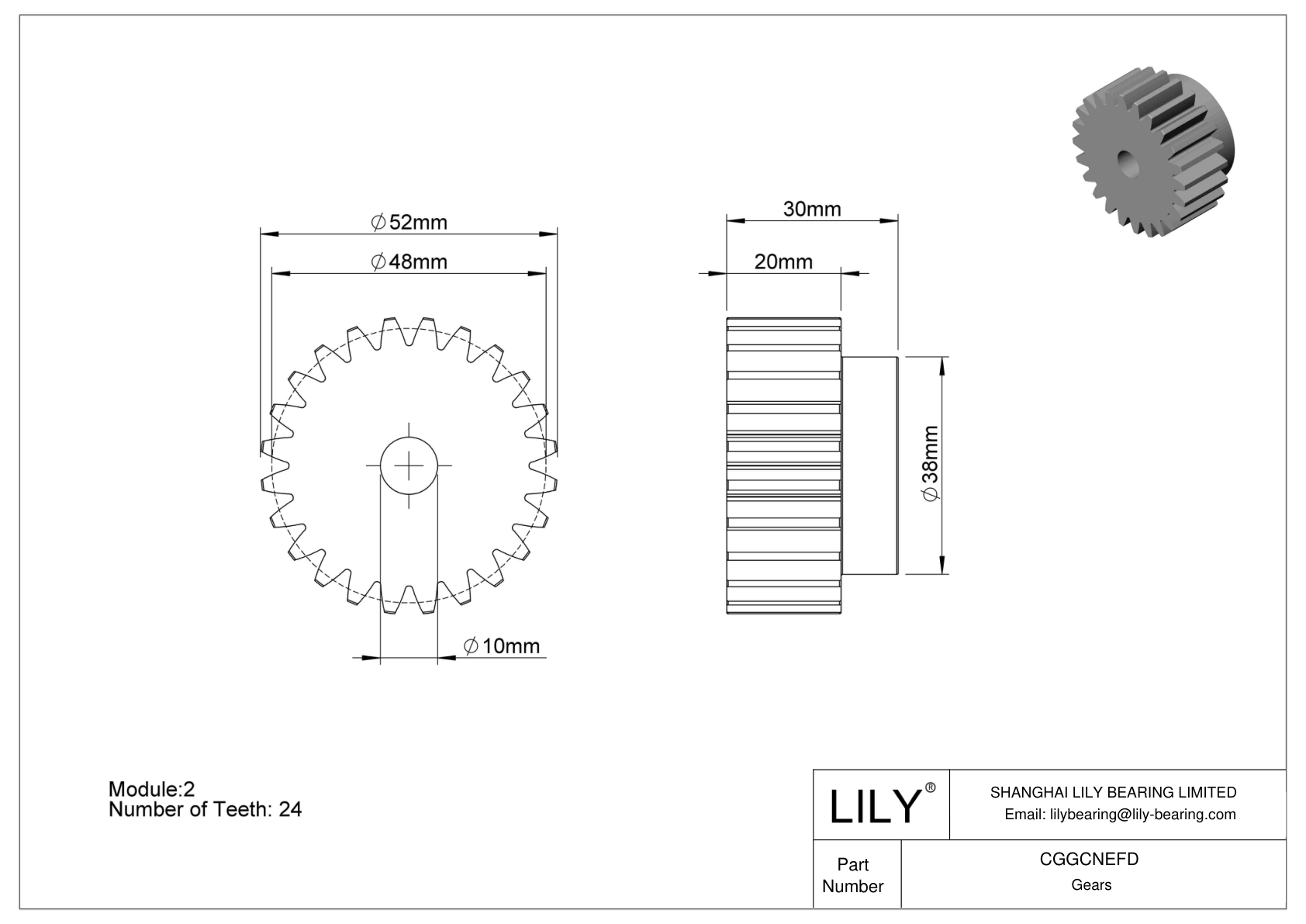 CGGCNEFD Plastic Metric Gears - 20° Pressure Angle cad drawing