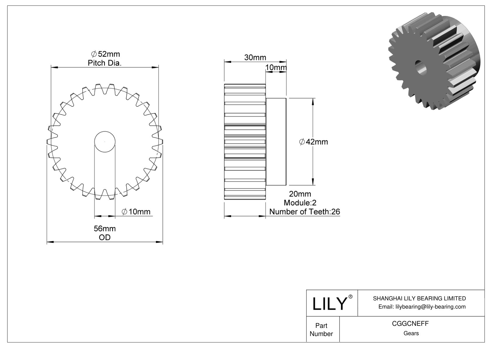 CGGCNEFF Plastic Metric Gears - 20° Pressure Angle cad drawing