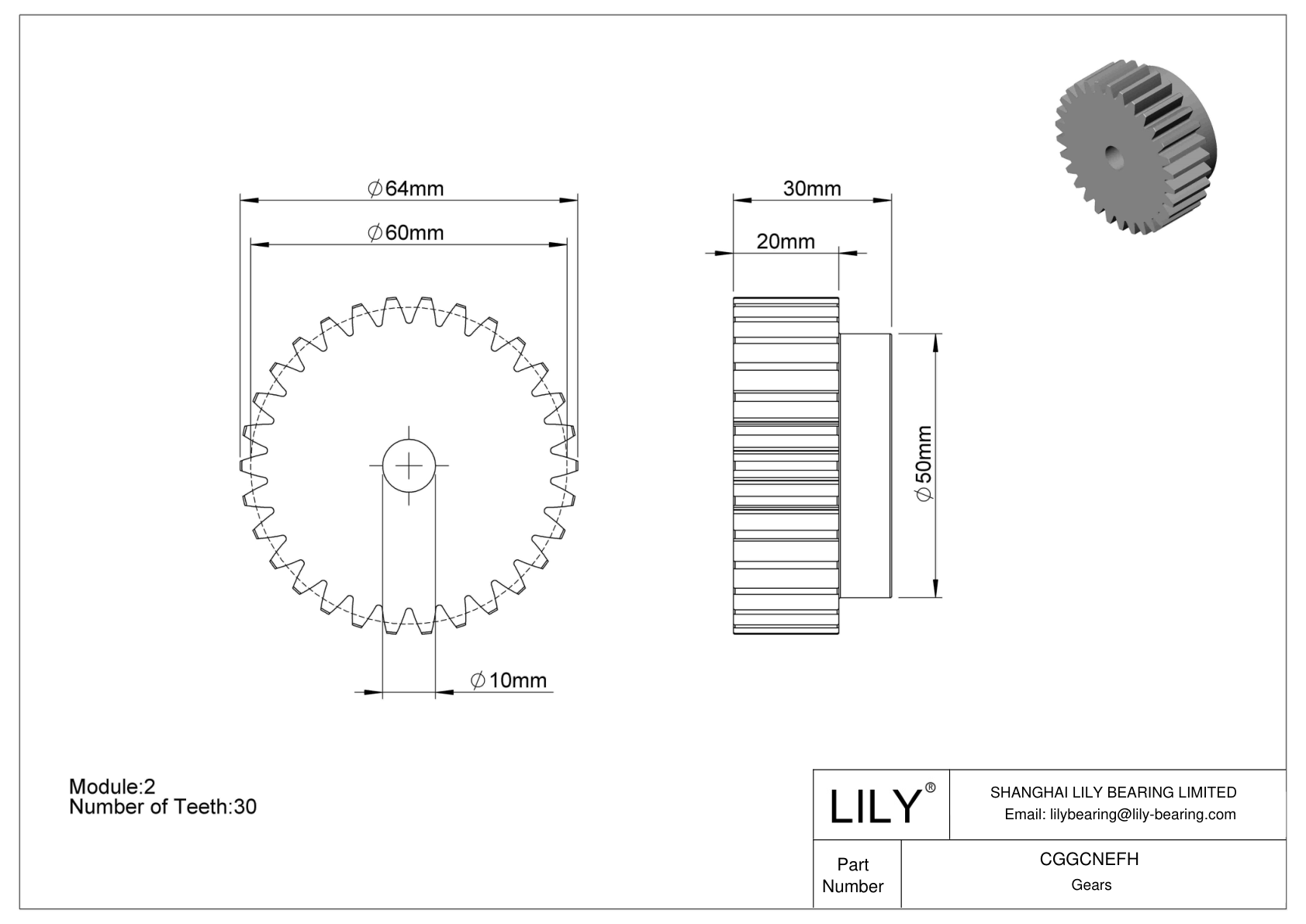 CGGCNEFH 塑料公制齿轮 - 20° 压力角 cad drawing