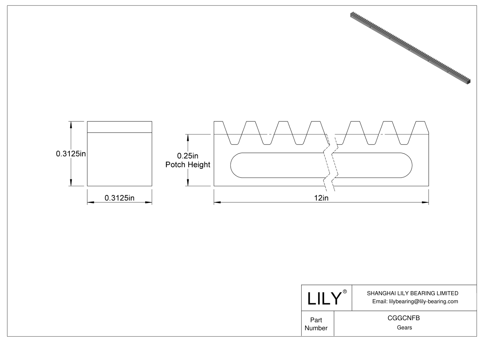 CGGCNFB 塑料英制齿轮齿条 - 20° 压力角 cad drawing