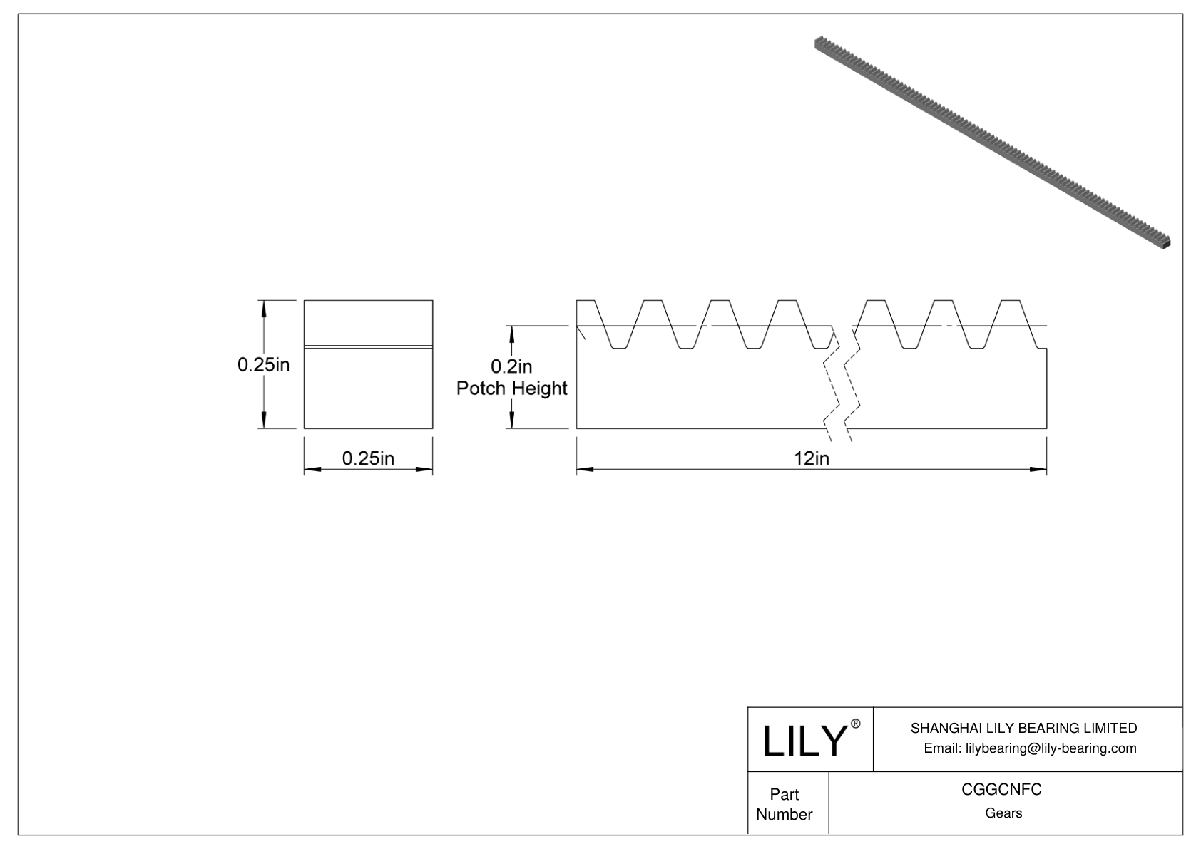 CGGCNFC Cremalleras de plástico en pulgadas - Ángulo de presión de 20 cad drawing