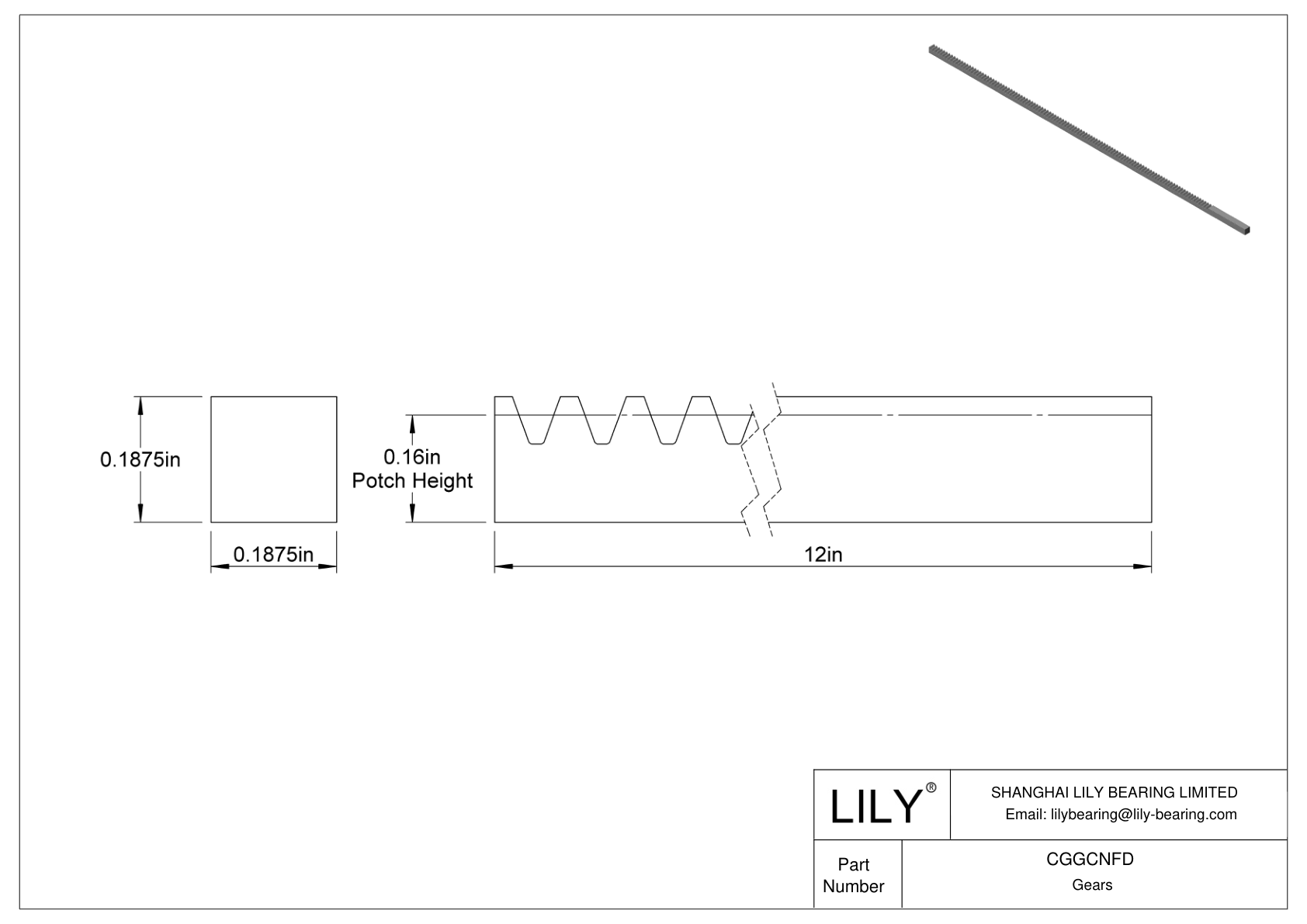 CGGCNFD Cremalleras de plástico en pulgadas - Ángulo de presión de 20 cad drawing