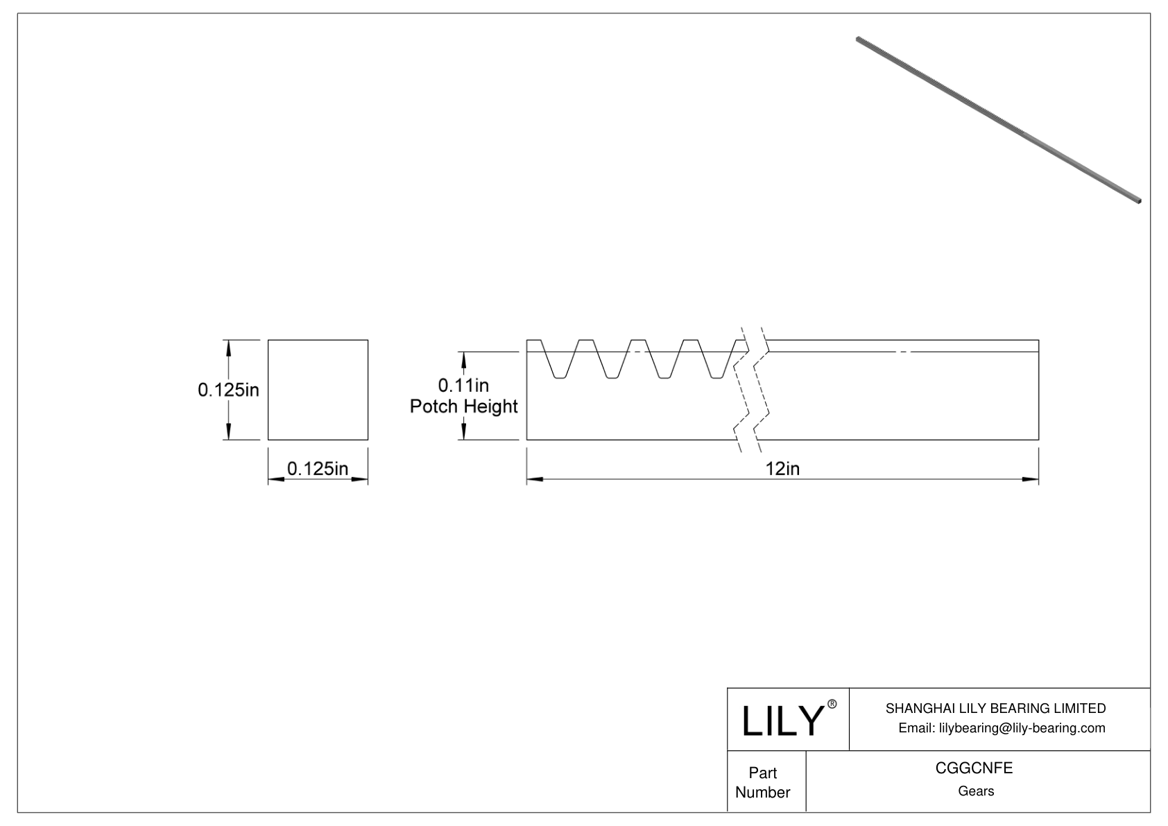 CGGCNFE 塑料英制齿轮齿条 - 20° 压力角 cad drawing